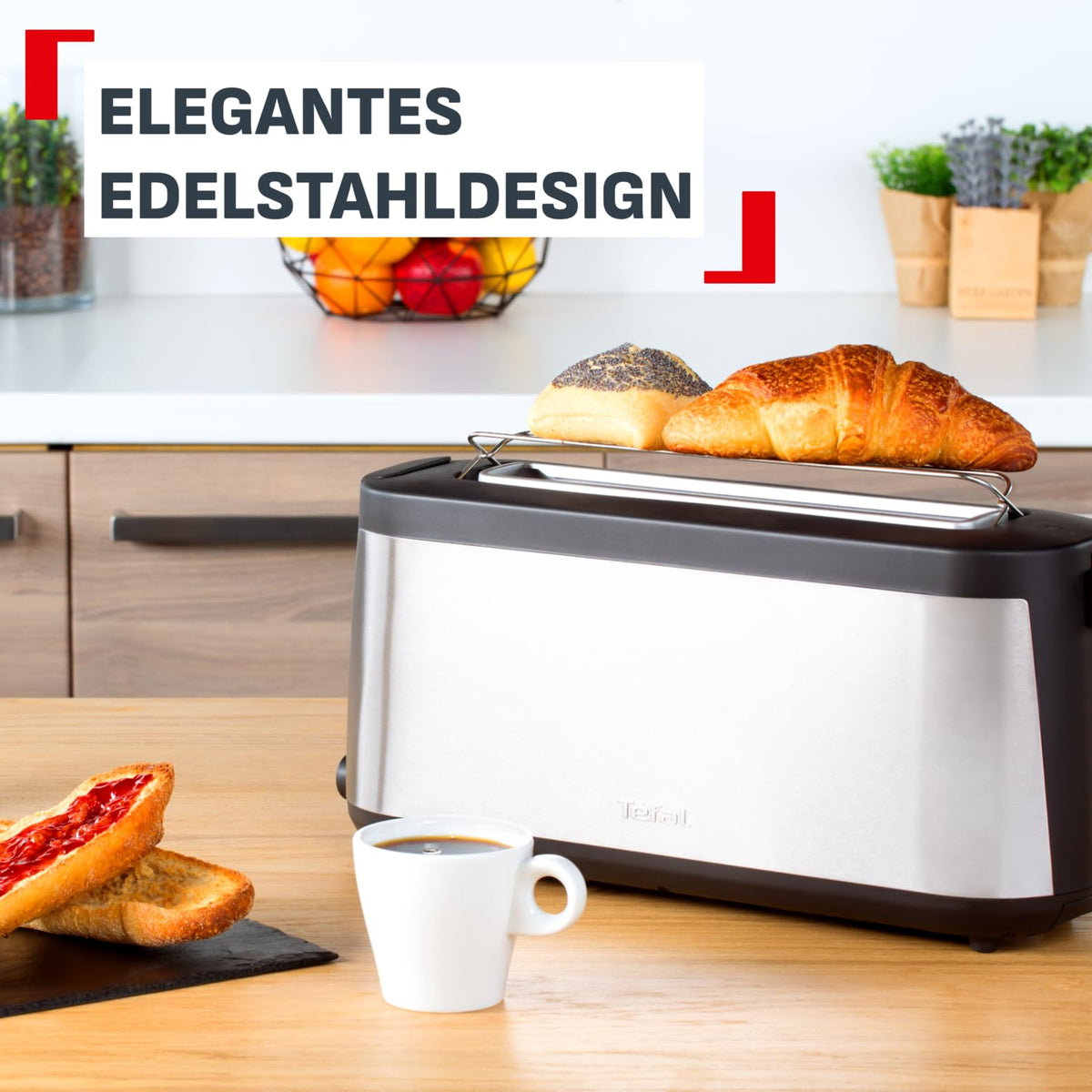 Tefal Element prăjitor de pâine cu fante lungi, suport integrat pentru chifle - TL430811