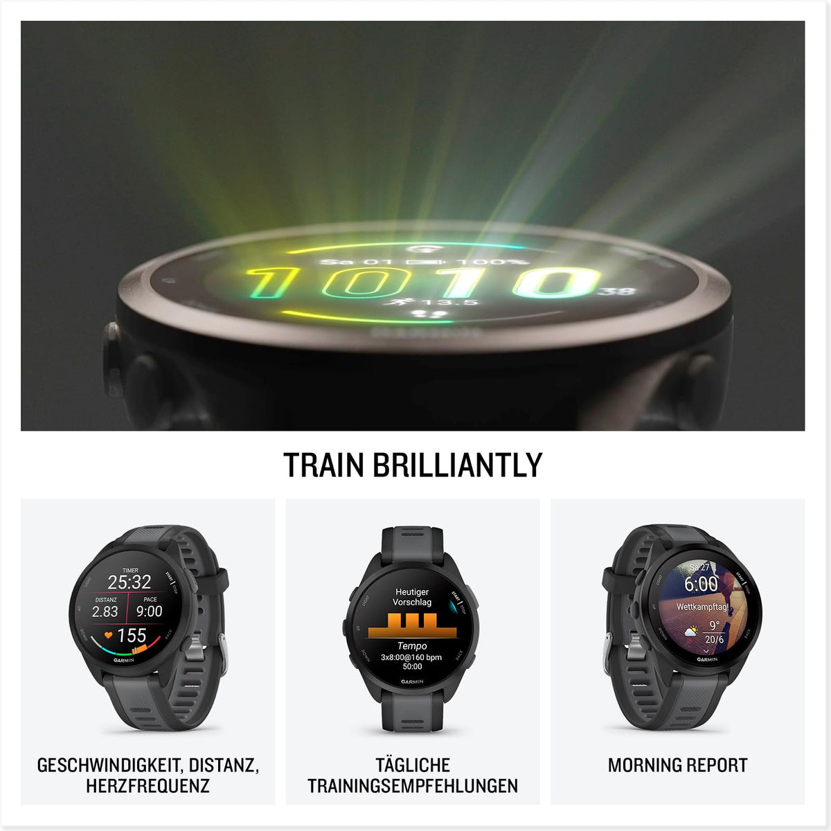 Garmin Forerunner 165 [renewed] - running smartwatch, 1.2" AMOLED touchscreen, up to 11 days battery life, 25+ sports apps, training recommendations, health data, smart functions [refurbished] - 010-N2863-20