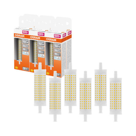 Osram LED Line LED lamp with R7s retrofit base, 19 W / 2452 lm, clear, cold daylight white with 6500 K, non-dimmable. IP20, lead-free glass, 28mm diameter, 6-pack. - 4099854022371