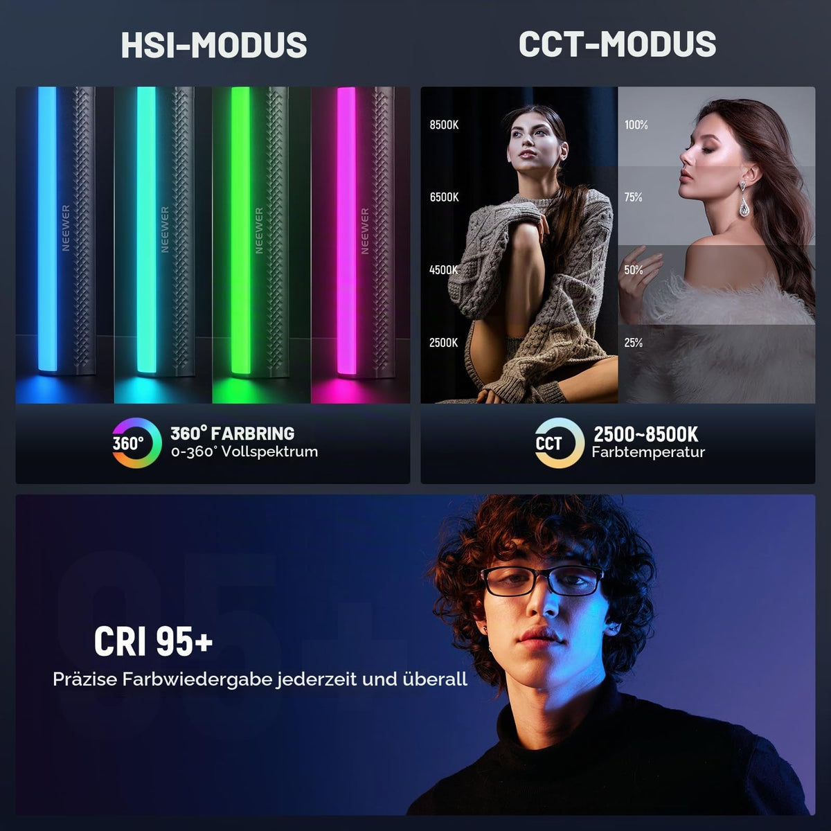 NEEWER RGB Light Stick with Table Tripod, APP controlled magnetic handheld photography video light stick, 2500K-8500K dimmable CRI95+ 17 scenes full-color LED tube bar for Vlog, 2550mAh battery TL21C