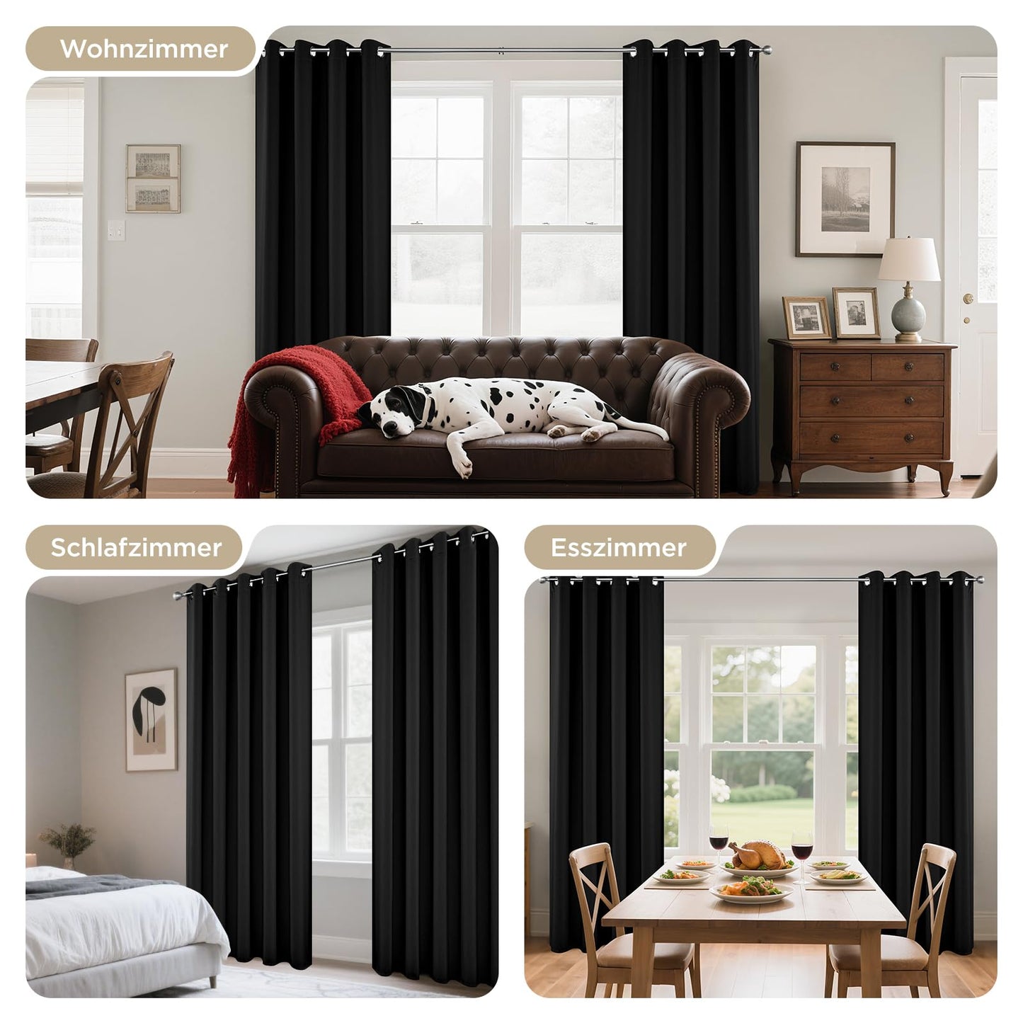 Joydeco Thermal Curtain Cold Protection with Eyelets Pack of 2 H 175 x W 140 Curtains Opaque Black Blackout Curtains Eyelets Thermal Curtains Blackout Curtain Thermal Heat Insulating Bedroom - EJ21001-BL-175-V