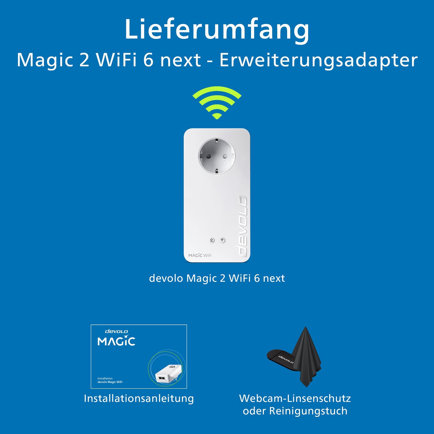 devolo Magic 2 WiFi 6 Next expansion adapter, WiFi powerline adapter, up to 3,000 Mbit/s via Wi-Fi 6, mesh WiFi socket, 2X Gigabit LAN, white - 7214