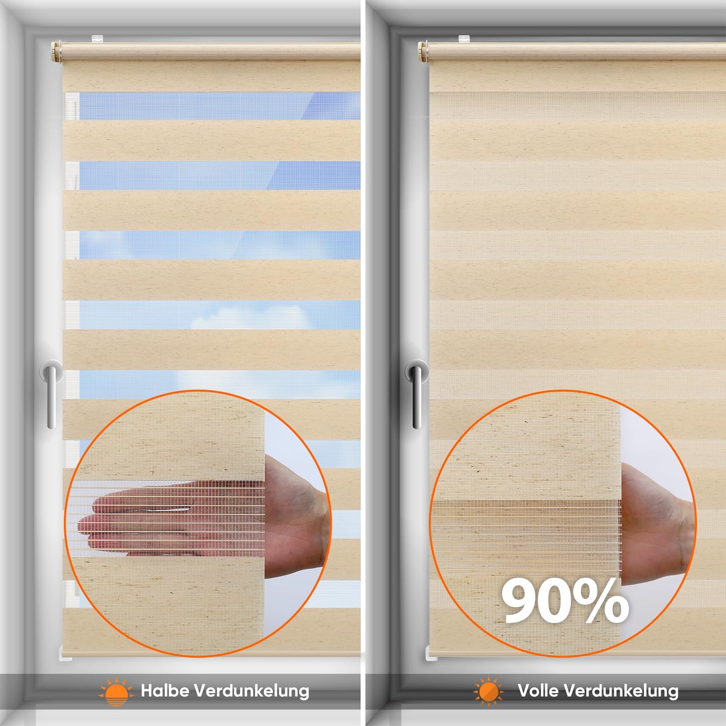 Sekey double roller blind Klemmfix without drilling for windows, double roller blind 130 cm wide, duo roller blind sun protection, 130x150cm, yellow linen - BL-2537