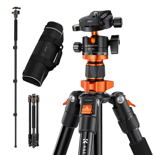 K&F Concept O254A1 camera tripod, compact tripod 158cm for SLR camera, DSLR tripod travel tripod with 360° ball head incl. quick-release plate tripod bag - O254A1+BH-28L