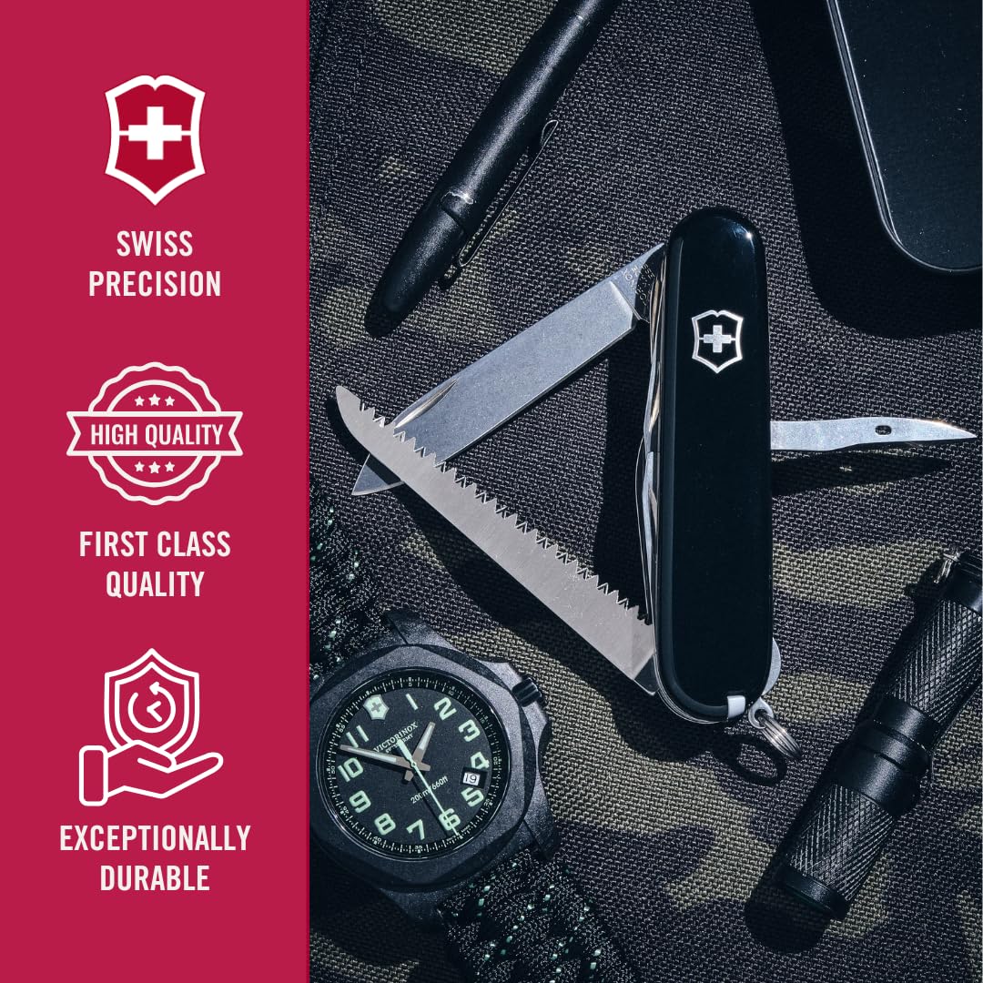 Victorinox Swiss Army Knife Huntsman, Multitool, Swiss Army Knife with 15 functions, blade, corkscrew, can opener, folding box, black - 1.3713.3