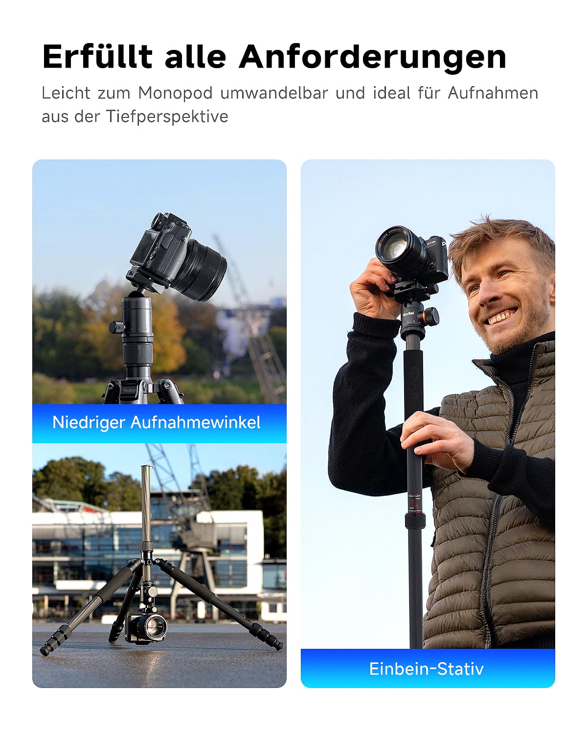 Rollei C5i tripod camera black, 158cm travel tripod Lightweight made of carbon Photo tripod with ball head & tripod bag Can be used as a macro tripod & monopod Compact tripod for DSLR & smartphone - 22610