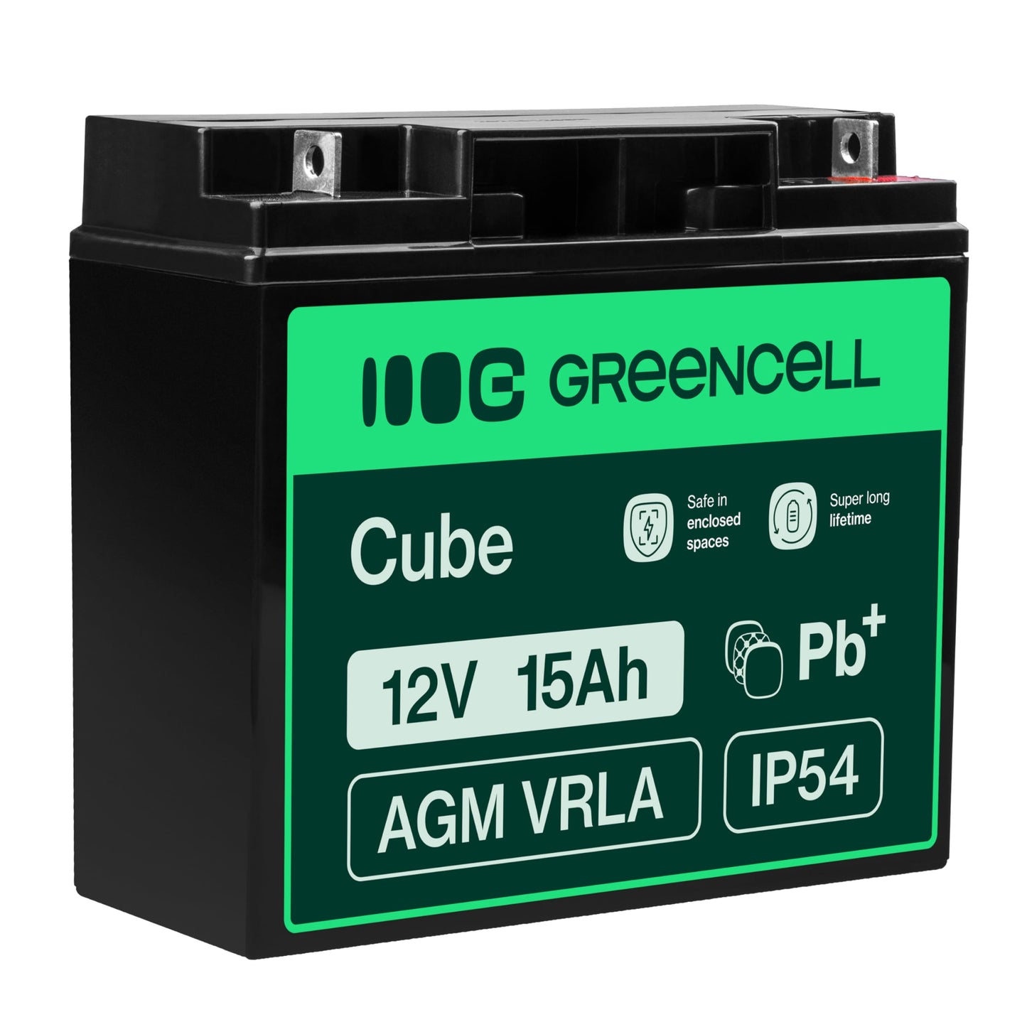 Green Cell AGM 12V 15Ah battery fleece battery VRLA lead battery lead battery replacement battery A cycle-proof maintenance-free UPS, UPS, children's quad, lawn mower, wheelchair, eBike - AGM53_1