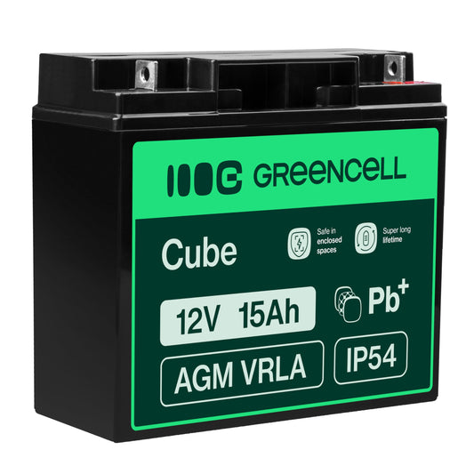 Green Cell AGM 12V 15Ah battery fleece battery VRLA lead battery lead battery replacement battery A cycle-proof maintenance-free UPS, UPS, children's quad, lawn mower, wheelchair, eBike - AGM53_1