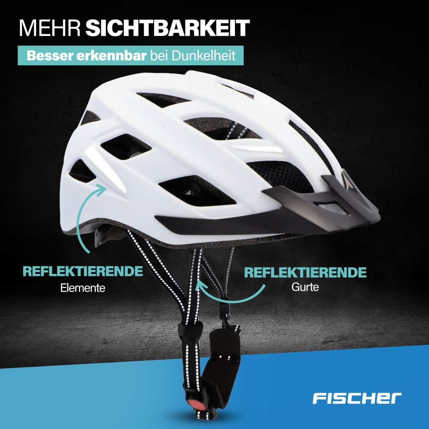 FISCHER adult bicycle helmet, cycling helmet, city helmet Urban Plus Atlanta, S/M, 52-59cm, white, with integrated LED rear light - 50630