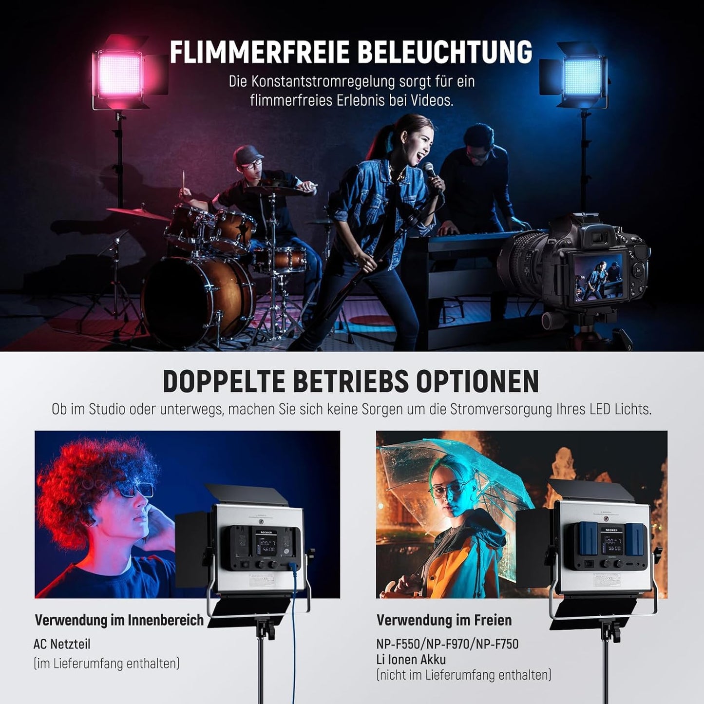 NEEWER 2 x 660 PRO RGB LED video light panel with tripod stand set app control 360° full color video light 50W dimmable 3200~5600K CRI97+ studio continuous light gaming/streaming/zoom/YTB/Webex/photography - 10098759