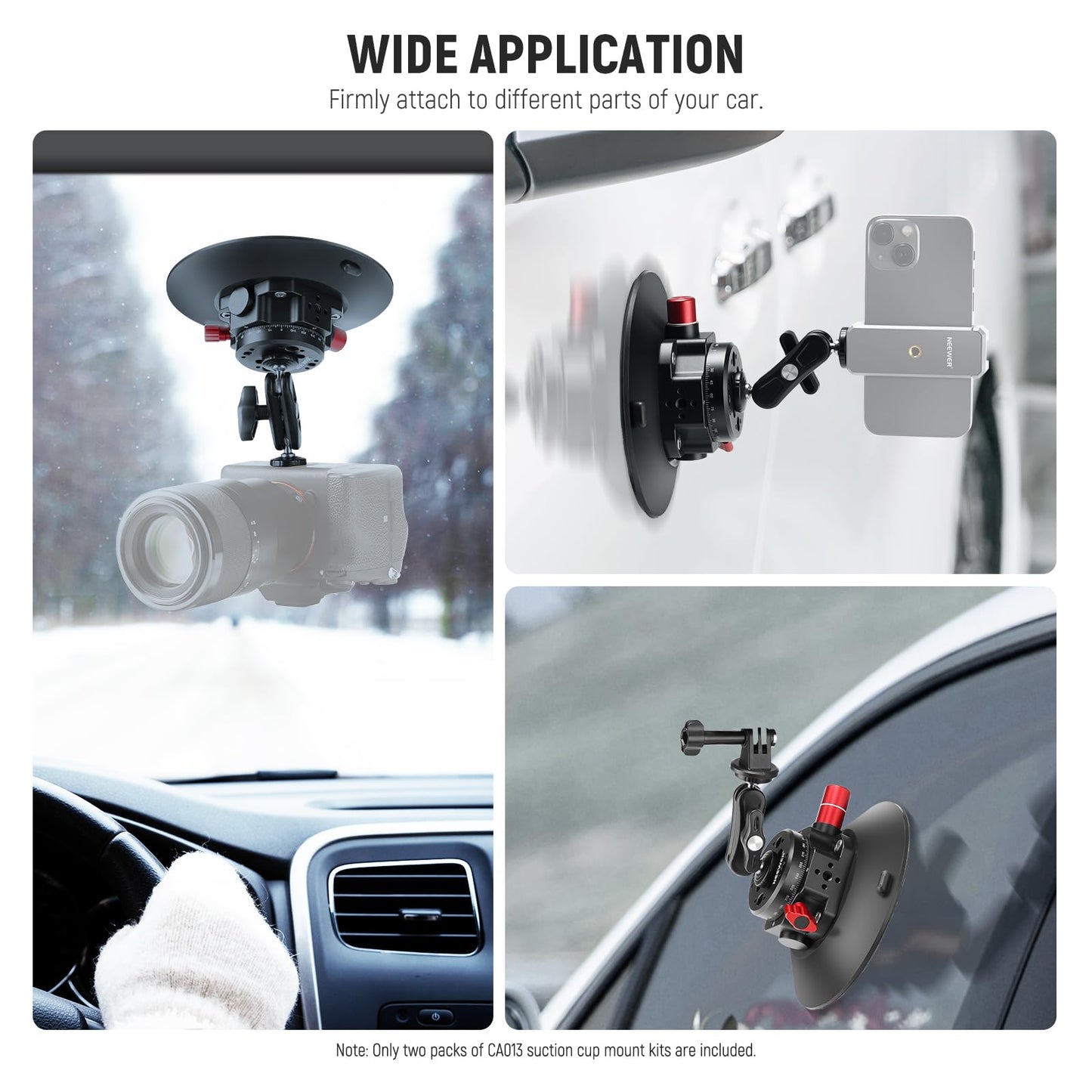 NEEWER 6" Suction Cup Camera Mount Compatible with GoPro Metal Ball Head for Windshield with Magic Arm and Action Cam Adapter Cleaning Cloth for DSLR Mobile Phone Holder for POV Recordings, CA013