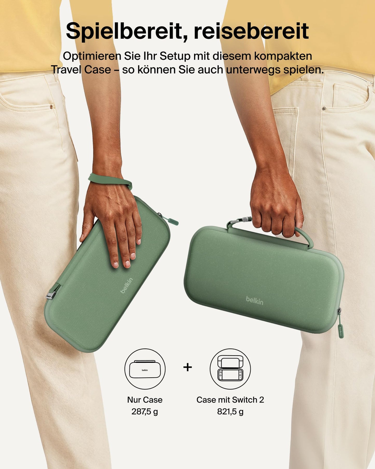 Belkin Gaming Case for Nintendo Switch 2, Lightweight Hard Shell Case with Soft Lining, AirTag Compartment, 12 Game Card Slots - Green - ENA002hqSE
