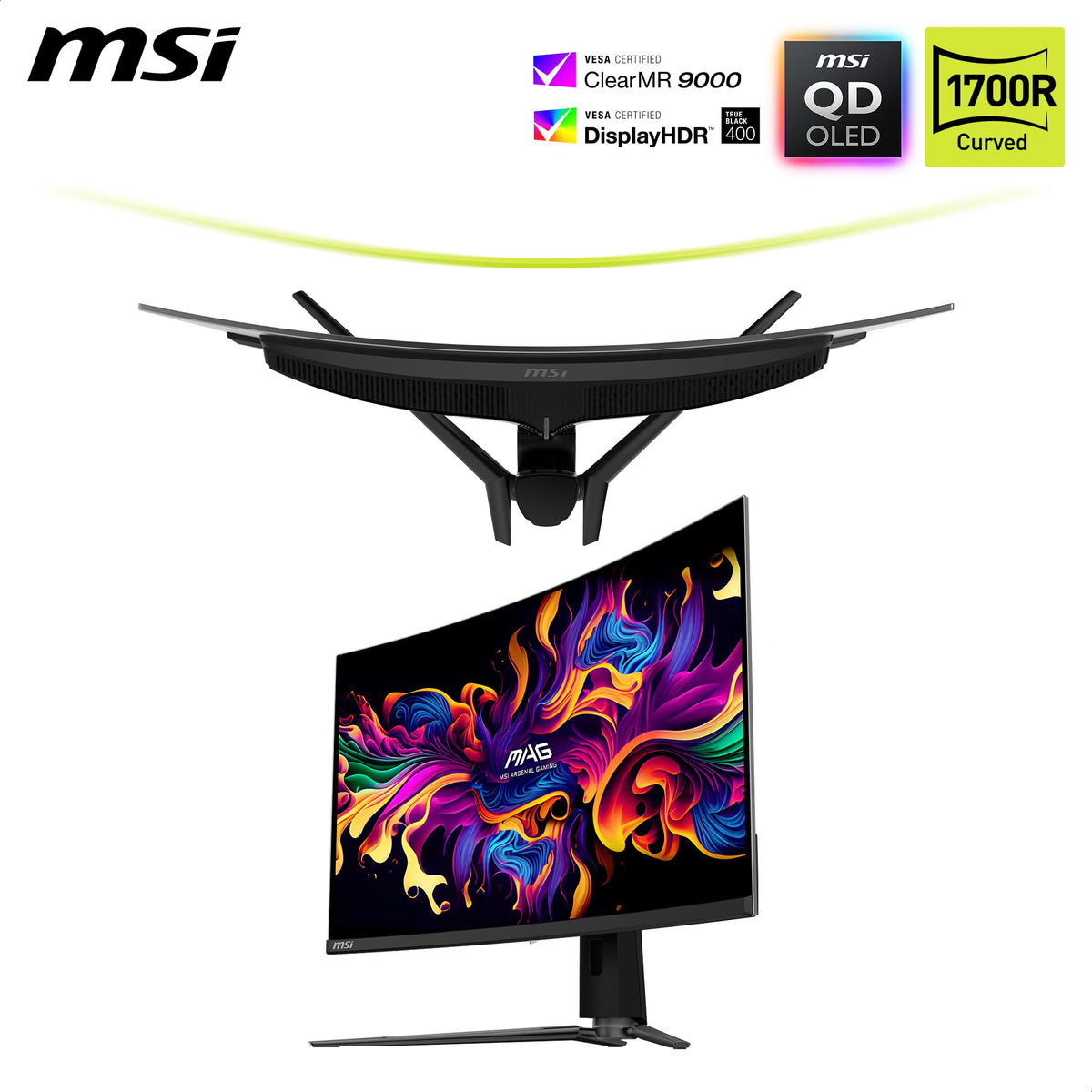 MSI MAG 321CUPDE QD-OLED 32 Zoll UHD Curved Gaming Monitor - 1700R, 3840 x 2160 Quantum Dot OLED Panel, 165Hz / 0,03ms, 99% DCI-P3, Delta E≤2, DisplayHDR True Black 400, DP 1.4a, HDMI 2.1, USB Type-C - 9S6-3DD54T-006