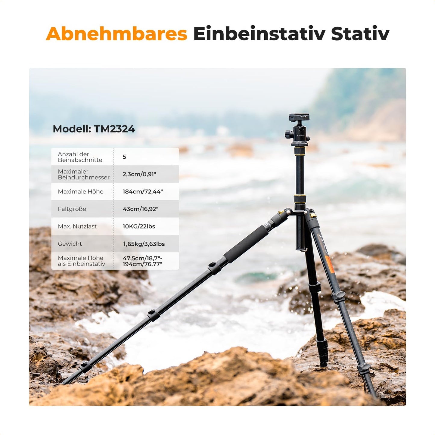K&F CONCEPT camera tripod, 184cm mobile phone camera tripod, lightweight tripod with mobile phone holder and remote shutter release, portable photo tripod for camera and smartphone, aluminum tripod with 2 quick-release plates - TM2324