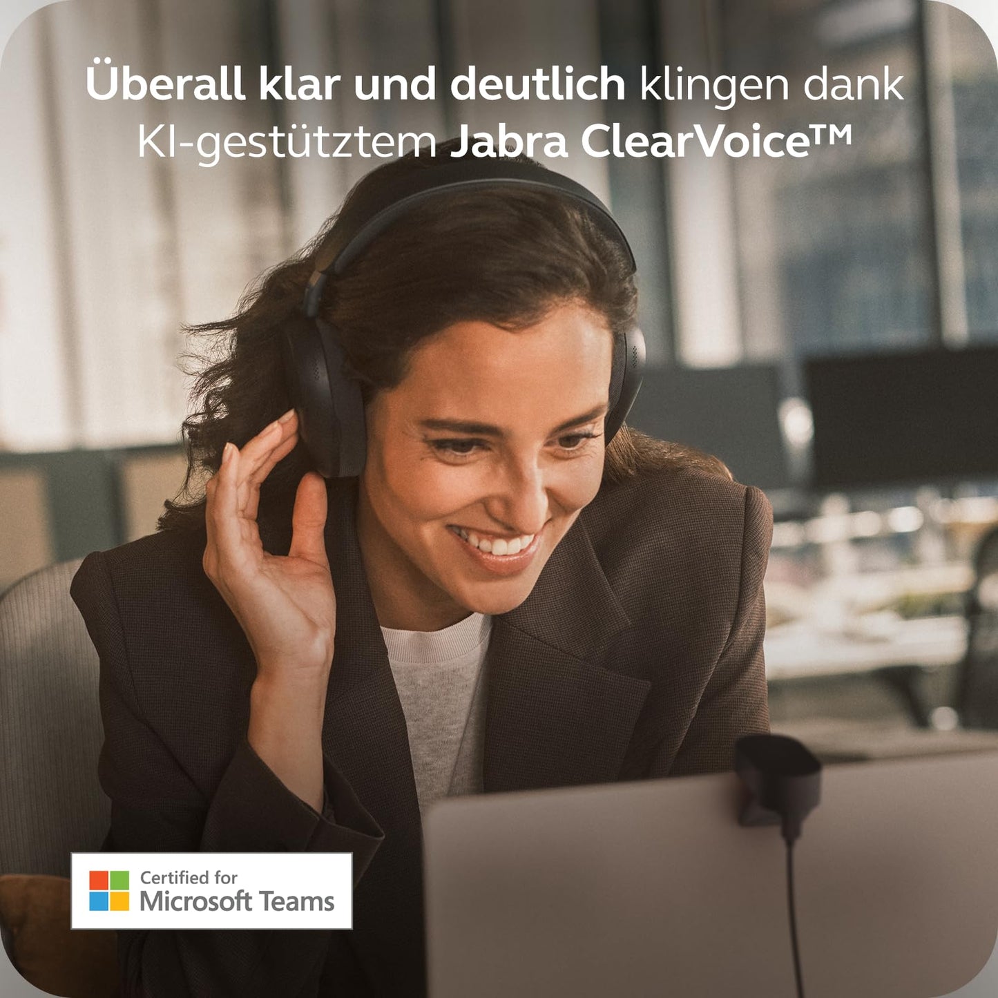 Jabra Evolve3 85 over-ear Bluetooth headset wireless with microphone for office, USB-A, AI voice call, adaptive active noise cancellation, 25h battery, MS Teams certified, black - 38599-999-999