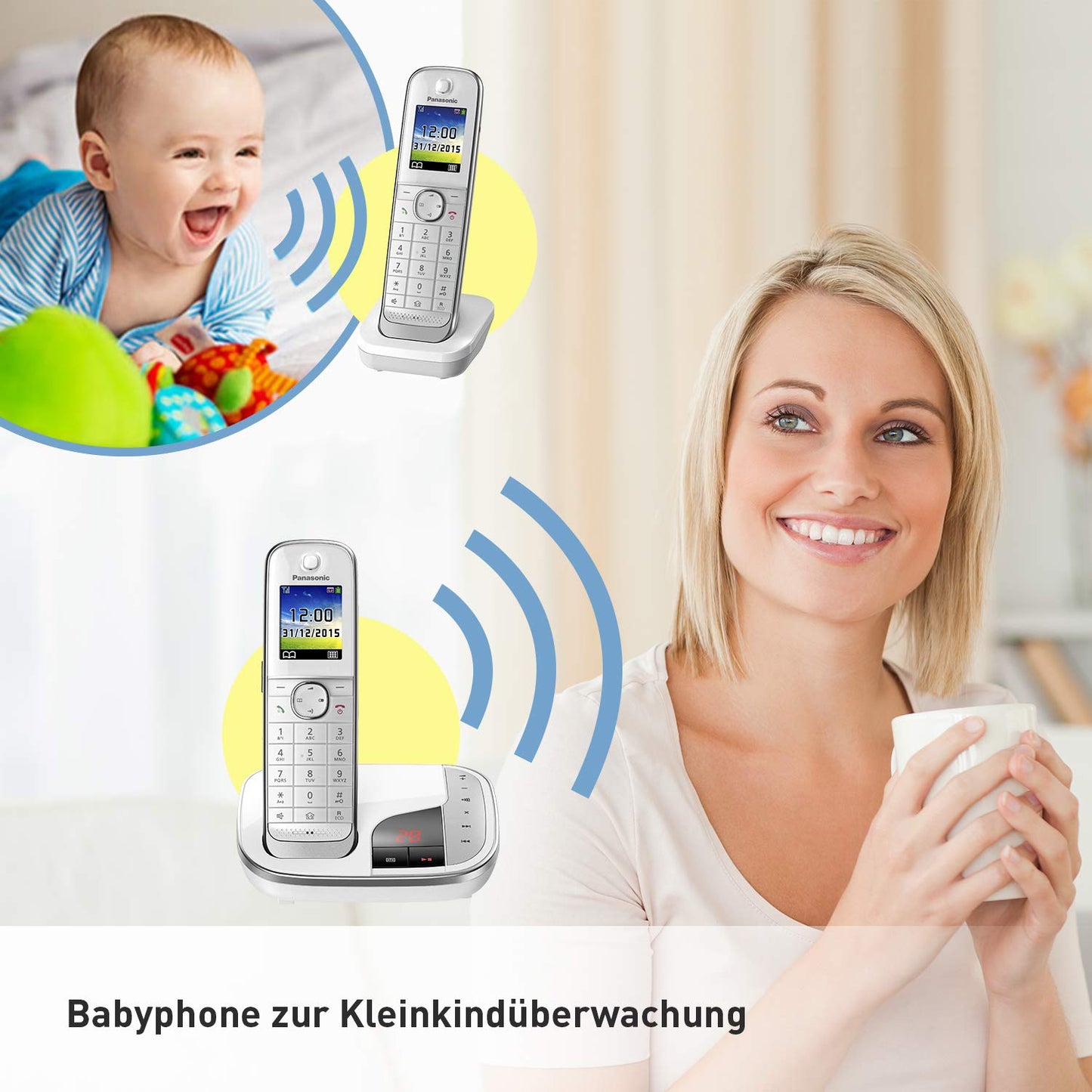 Panasonic KX-TGJ322GW family telephone with answering machine (cordless telephone duo, low radiation, call protection, DECT base station) black/white