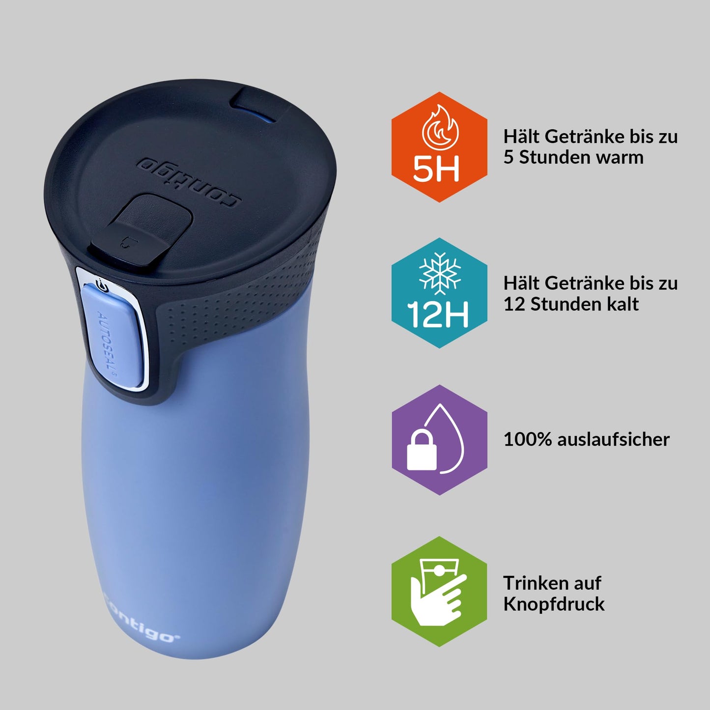 Contigo unisex adult West Loop Autoseal thermal mug, stainless steel insulated mug, coffee mug to go, BPA free, leak-proof travel mug with easy-clean lid, keeps warm for up to 5 hours, 470 ml, Earl Grey - CONTIGEARLGREY