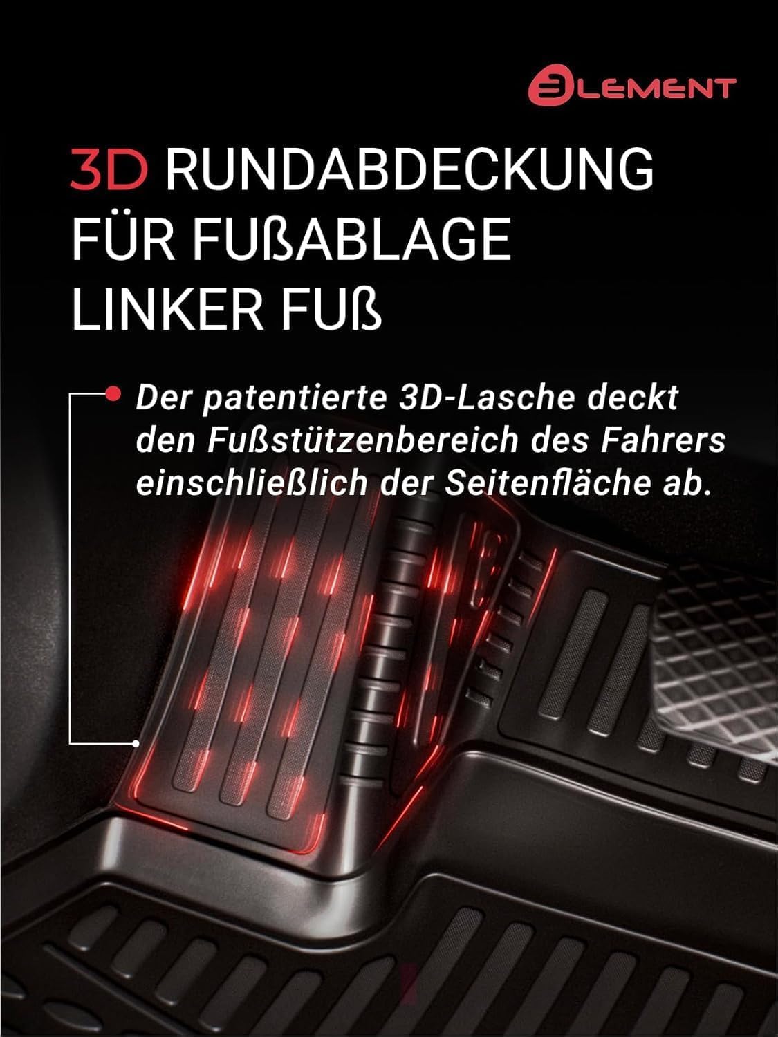 Element 3D rubber floor mats suitable for FIAT Grande Panda| Year of construction 2025-> | Electric | 100% custom-fit all-weather floor mats made of TPE, high edge, waterproof, non-slip, odorless - EXP.ELEMENT3DAN1179210k