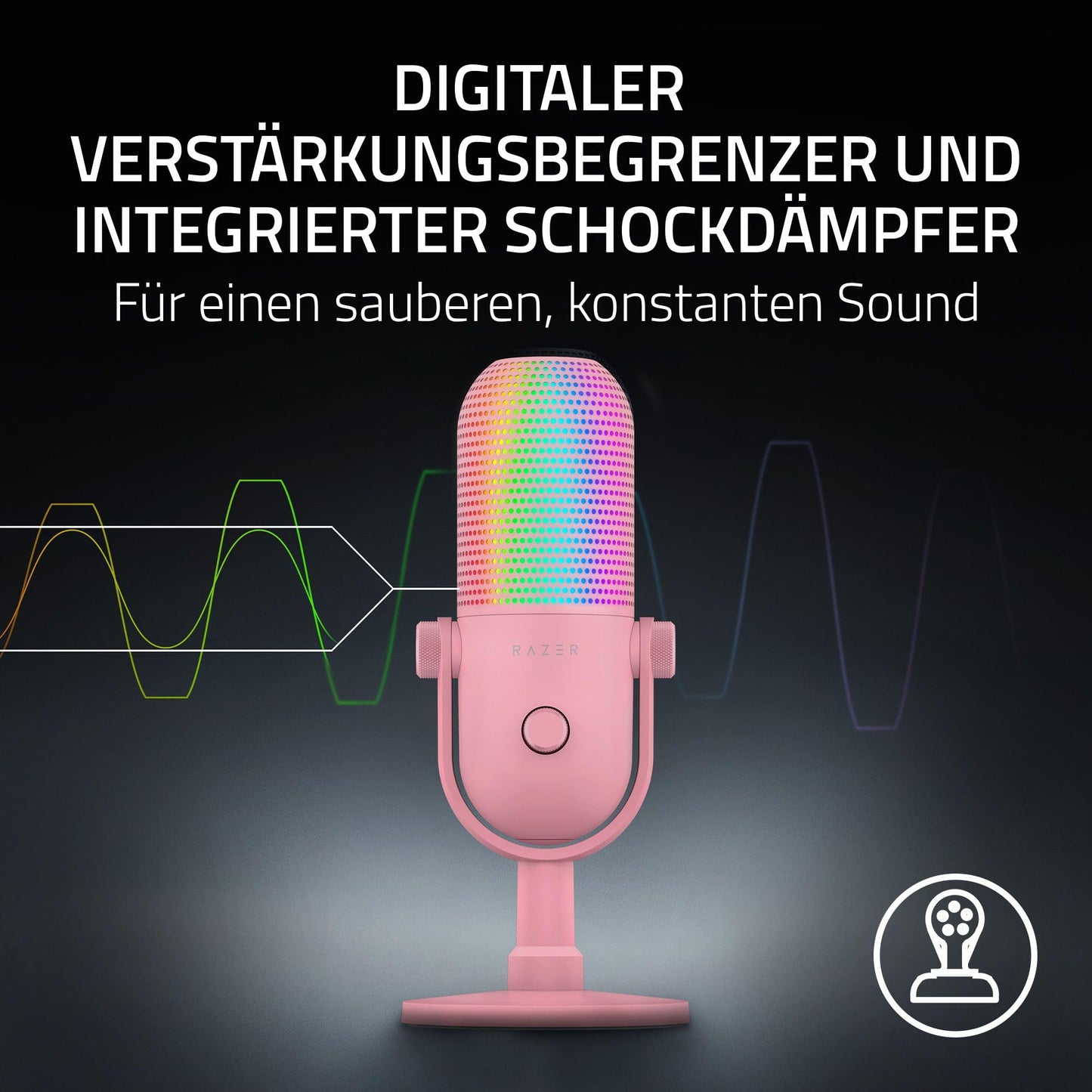 Razer Seiren V3 Chroma - RGB USB microphone - supercardioid condenser microphone with tap-to-mute (reactive lighting, digital gain limiter and integrated shock absorber) Quartz - RZ19-05060300-R3M1