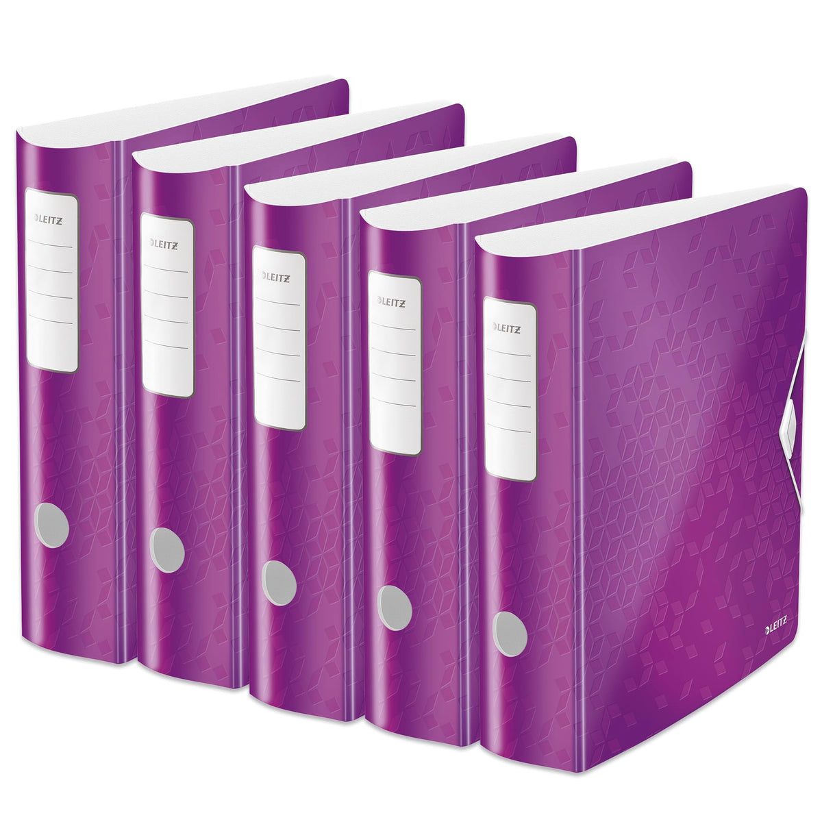 Leitz quality folder 180° Active WOW, pack of 5, A4, wide, rounded spine, 8.2 cm wide, elastic band closure, light polyfoam, plastic folder, WOW series, purple, 11060062 - 938997