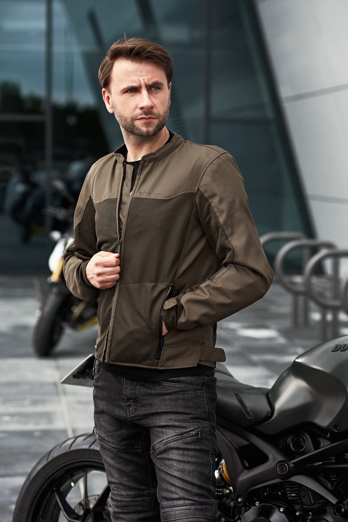 SHIMA OpenAir Motorcycle Jacket Men with Protectors AirForce Back Protector Motorcycle Jacket Summer Mesh Ventilated Textile Jacket Protective Jackets Protector Jacket Airy (Men, Brown, S) - OPENAIR