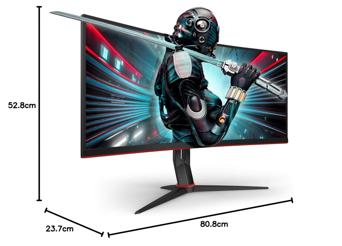AOC Gaming CU34G2X - Monitor curbat WQHD de 34 inch, 144 Hz, 1ms, FreeSync Premium (3440x1440, HDMI, DisplayPort, USB Hub) negru/roșu - CU34G2X/BK