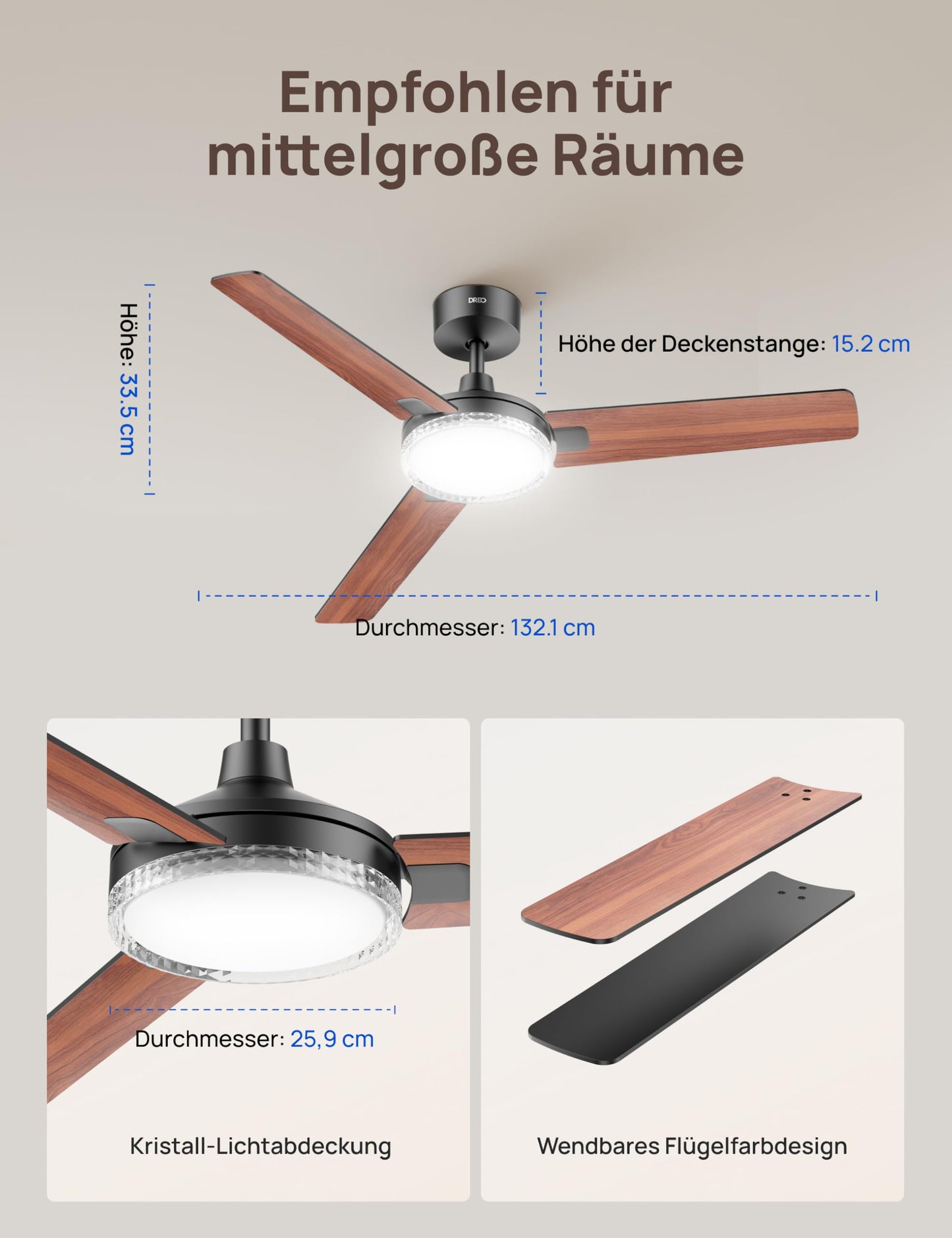 DREO Smart Ceiling Fan with Light, 132cm, 12 Speeds & 3 Modes, Continuous Color Temperature, Dimmable LED, 1-12 Hour Timer, Quiet DC Motor, App & Alexa Control, Wall Switch, Black - DR-HCF004S
