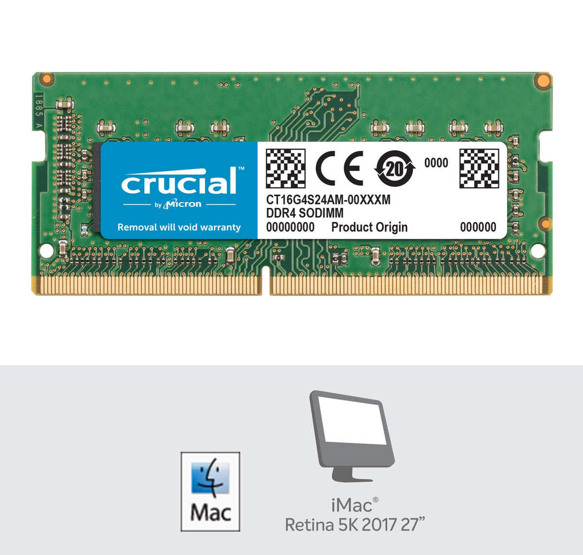 Crucial CT16G4S24AM 16GB Memory (DDR4, 2400 MT/s, PC4-19200, Dual Rank x8, SODIMM, 260-Pin for Mac), Green