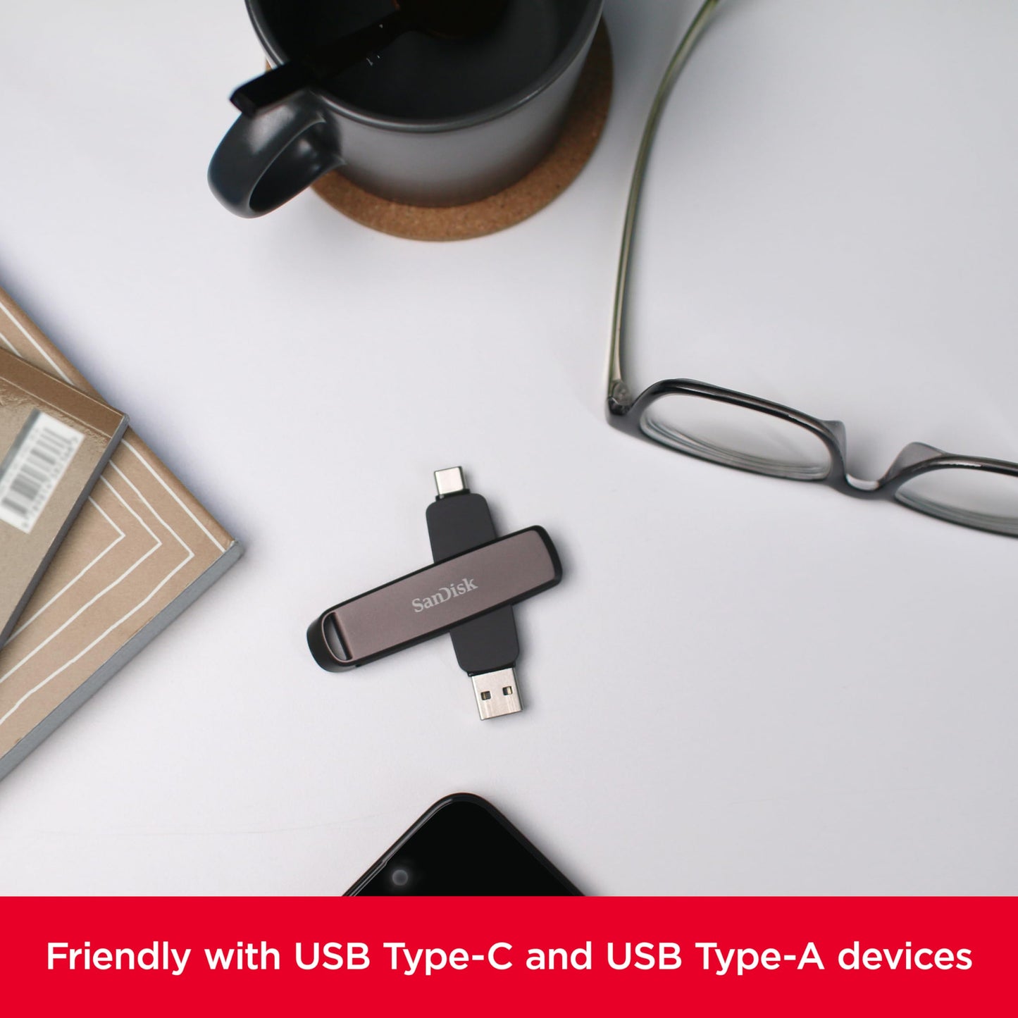 SANDISK Extreme PRO DUAL Drive 1 TB, flash drive 2-in-1 USB Type-A and USB Type-C, high performance, read speed up to 1000 MB/s, automatic backups, file management, metal housing, black - SDDDE1-1T00-G46