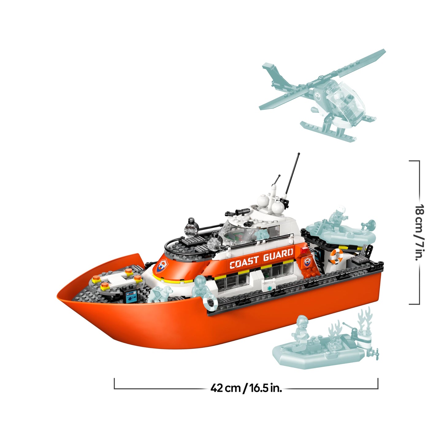 LEGO City Coast Guard Rescue Boat with Helicopter - Toy Emergency Vehicle - Set with Floating Ship, 5 Minifigures and Dog Figure - Birthday Gift for Boys Ages 7 and Up - 60504