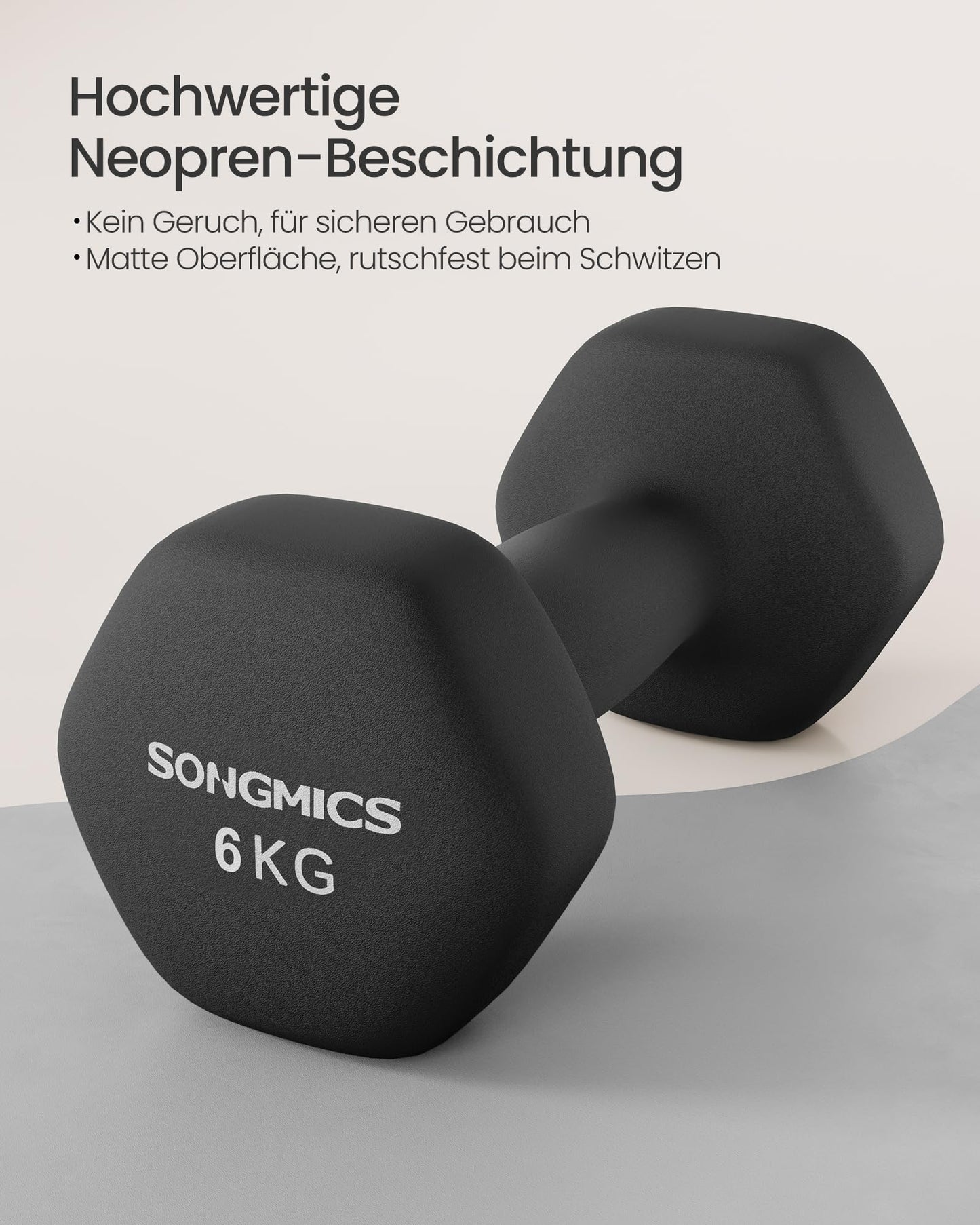 SONGMICS Dumbbells Set of 2 2 x 6kg Dumbbell Set Hexagon Neoprene Coating Strength Training Workout Fitness Training for Home Ink Black SYL160B01 - USYL908Q01