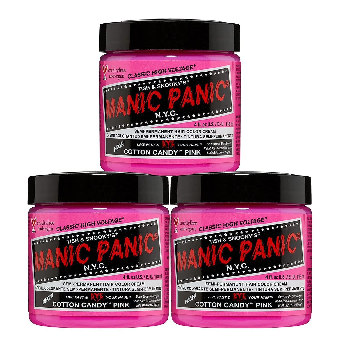 Manic Panic Cotton Candy Classic Creme, pink semi-permanent hair color, 3 x 118 ml - MPNYC