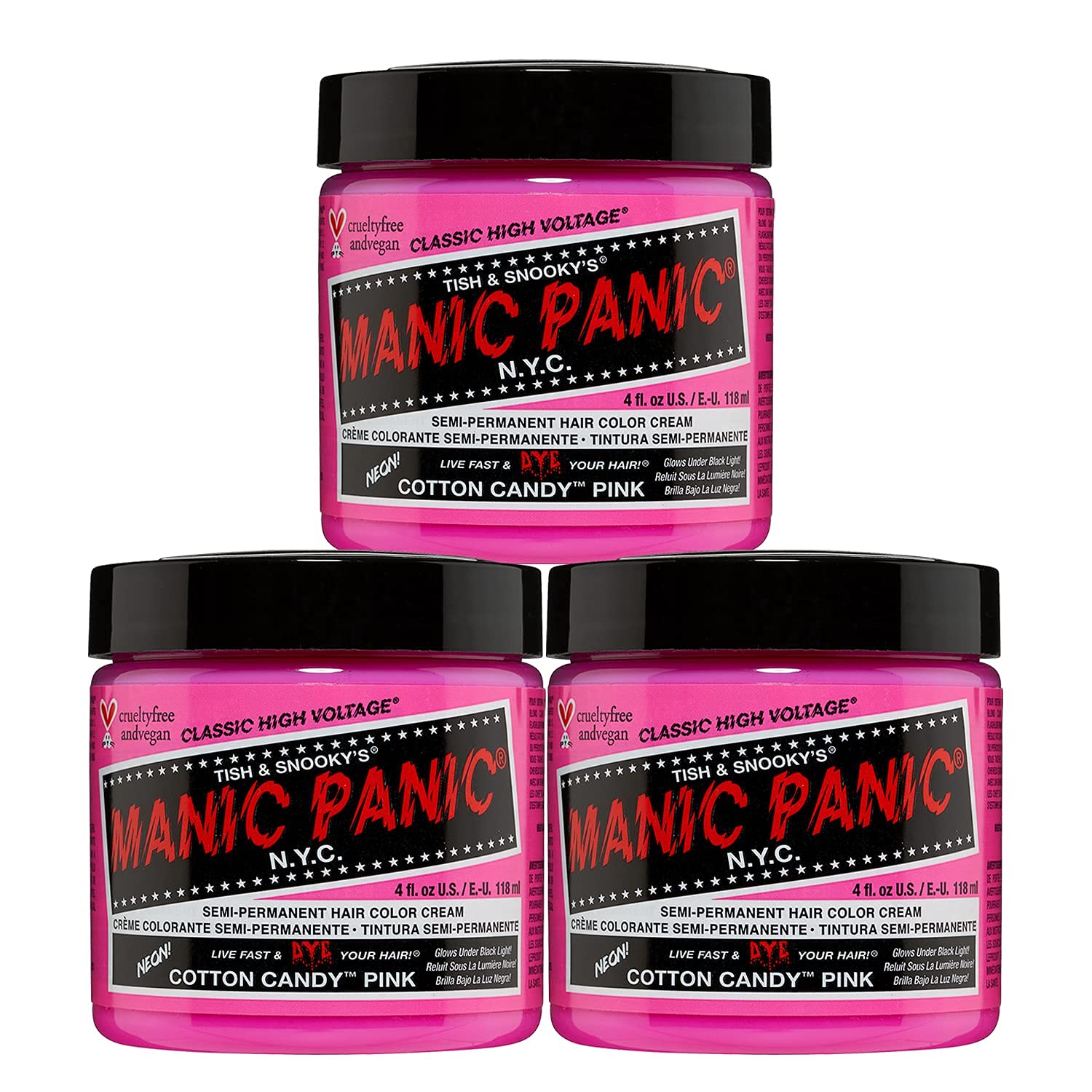 Manic Panic Cotton Candy Classic Creme, pink semi-permanent hair color, 3 x 118 ml - MPNYC