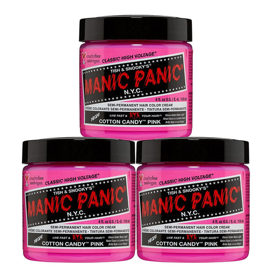 Manic Panic Cotton Candy Classic Creme, pink semi-permanent hair color, 3 x 118 ml - MPNYC