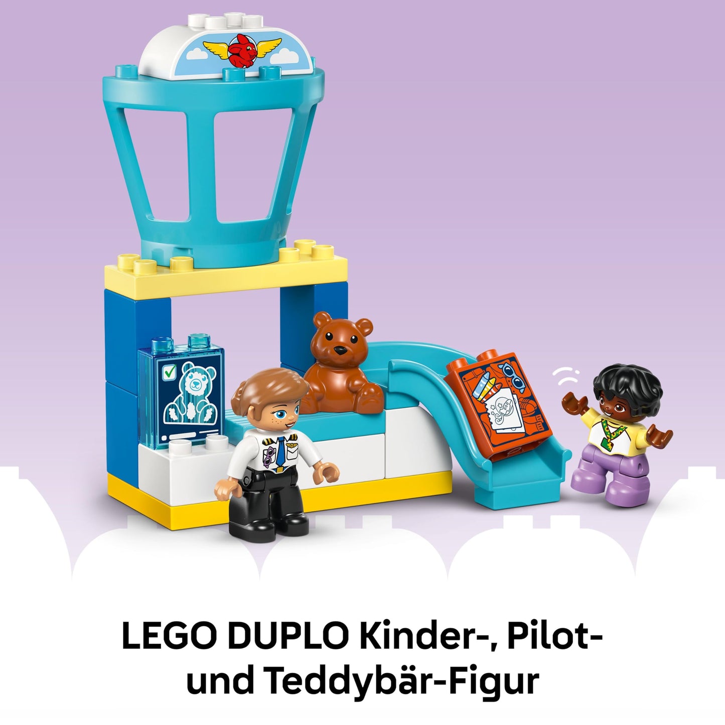 LEGO DUPLO Town First visit to the airport - learning toy to promote motor skills for toddlers - including airplane, 2 figures & teddy bear - gift for boys and girls aged 2 and over - 10443