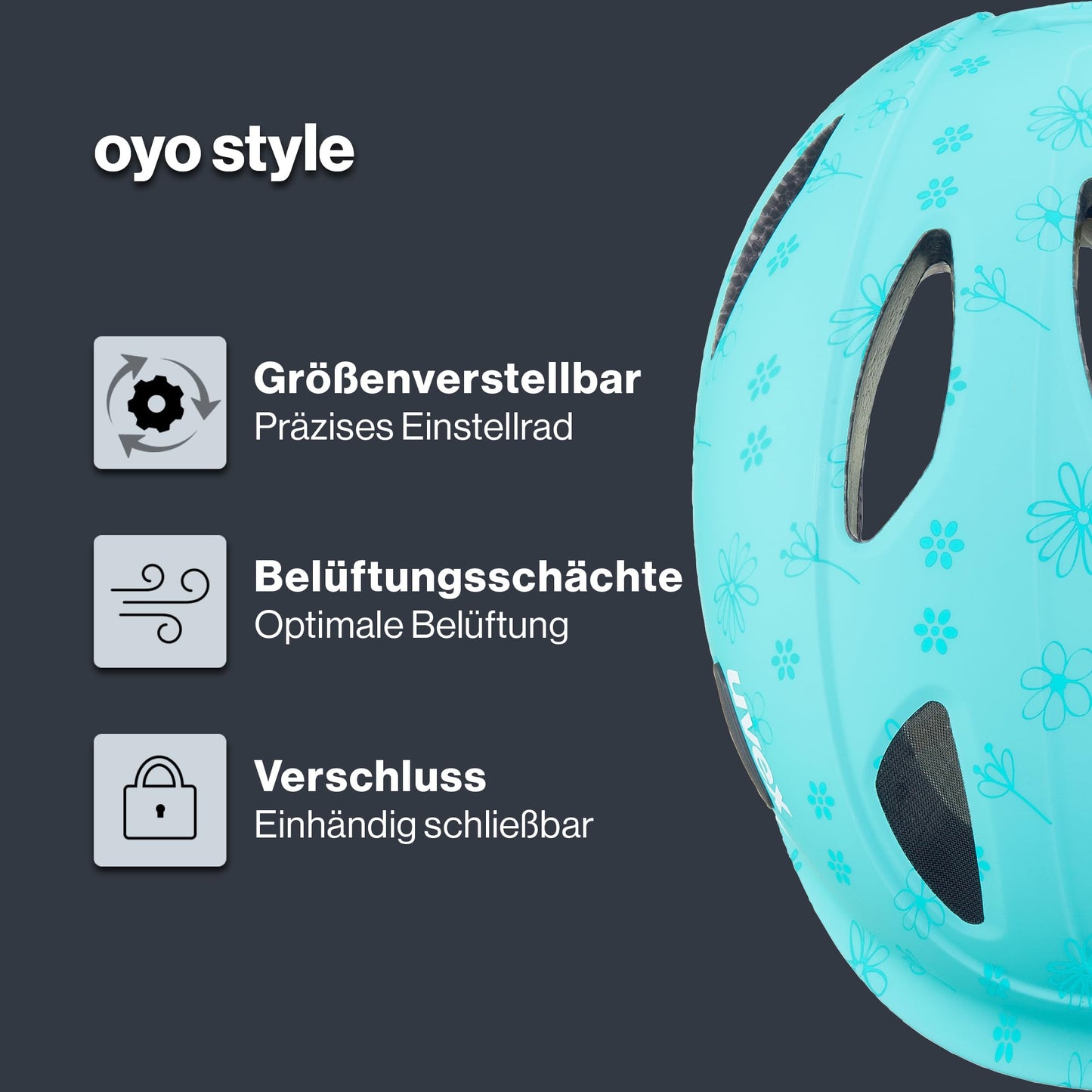 uvex OYO Style children's bicycle helmet, Flowers Cyan matt, 45-50 cm - S4100471015