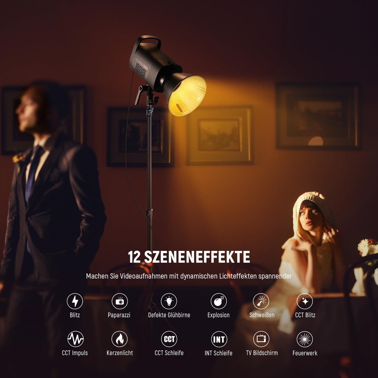 NEEWER CB120B 120W LED video light with 2.4G APP control, COB, two-tone, 2700K - 6500K, 78000 lux at 1m/CCT mode/CRI97/12 scenes/Bowens mount, continuous light for studio photography/video recordings - 10104632