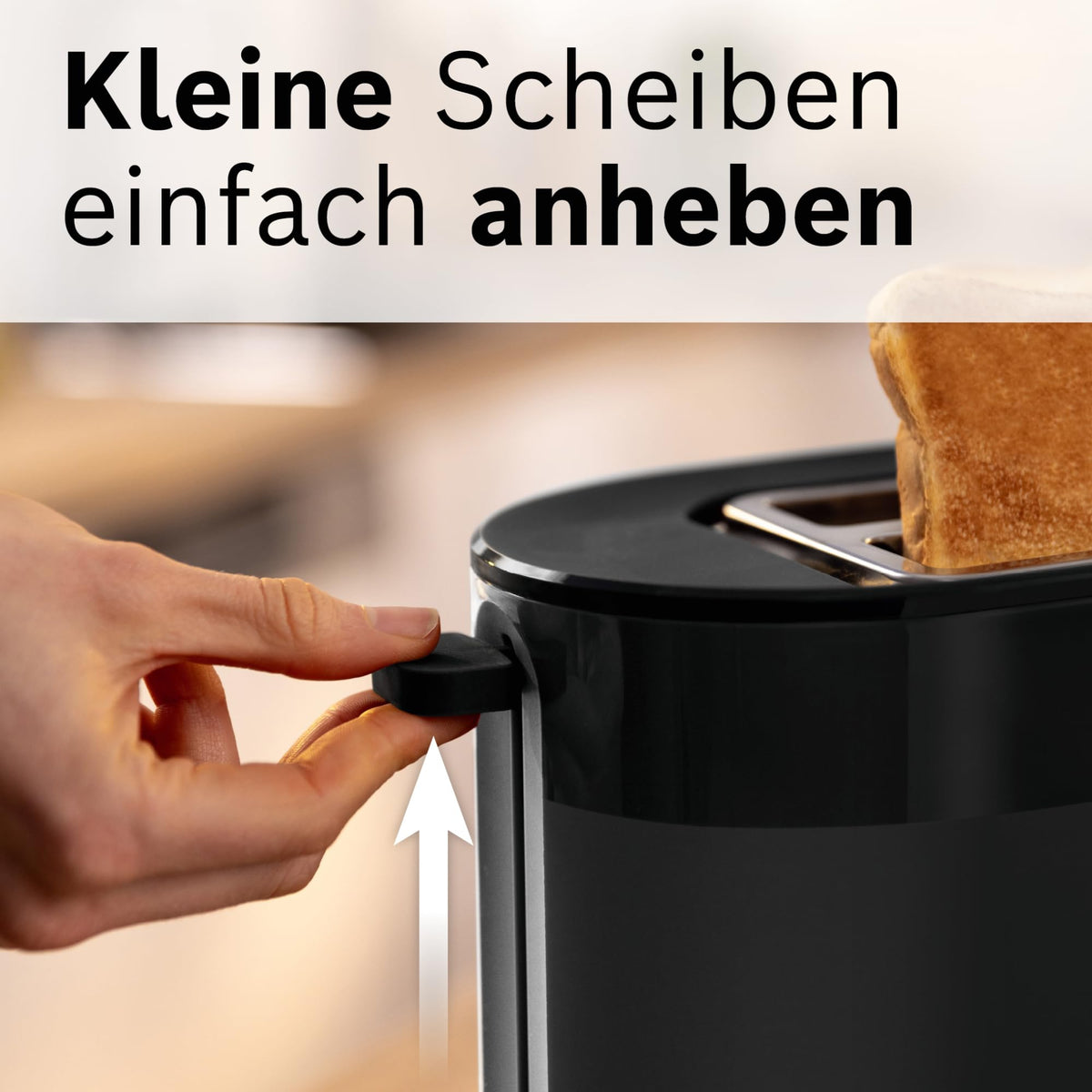 Bosch Compact Toaster MyMoment TAT2M123, integrated bun warmer, with defrost function, automatic shut-off, lift function, bread centering, perfect for 2 slices, 800 Watts, Matte Black