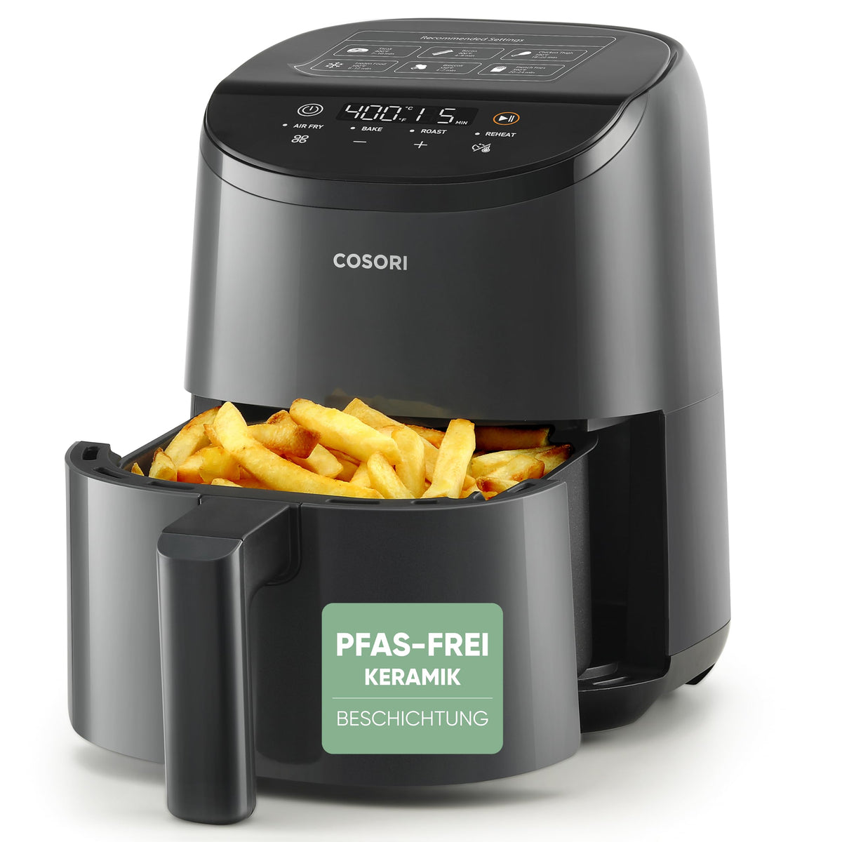 COSORI Heißluftfritteuse mică 2L, Mini-Airfryer pentru o persoană, ideal pentru camping, călătorii și rulote, rapid, compact, fără ulei, economisind energie, Negru Strălucitor, Gri Închis - ‎CAF-LI211