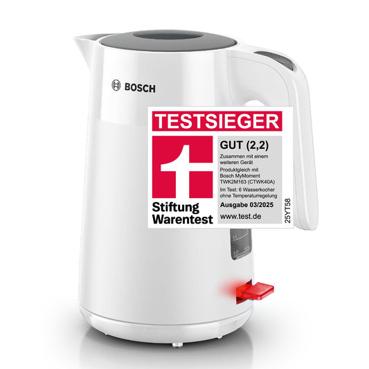Bosch cordless kettle MyMoment TWK2M161, automatic shut-off, overheating protection, cup indicator, removable limescale filter, dry boil protection, steam stop automatic, 1.7 L, 2400 W, matte white