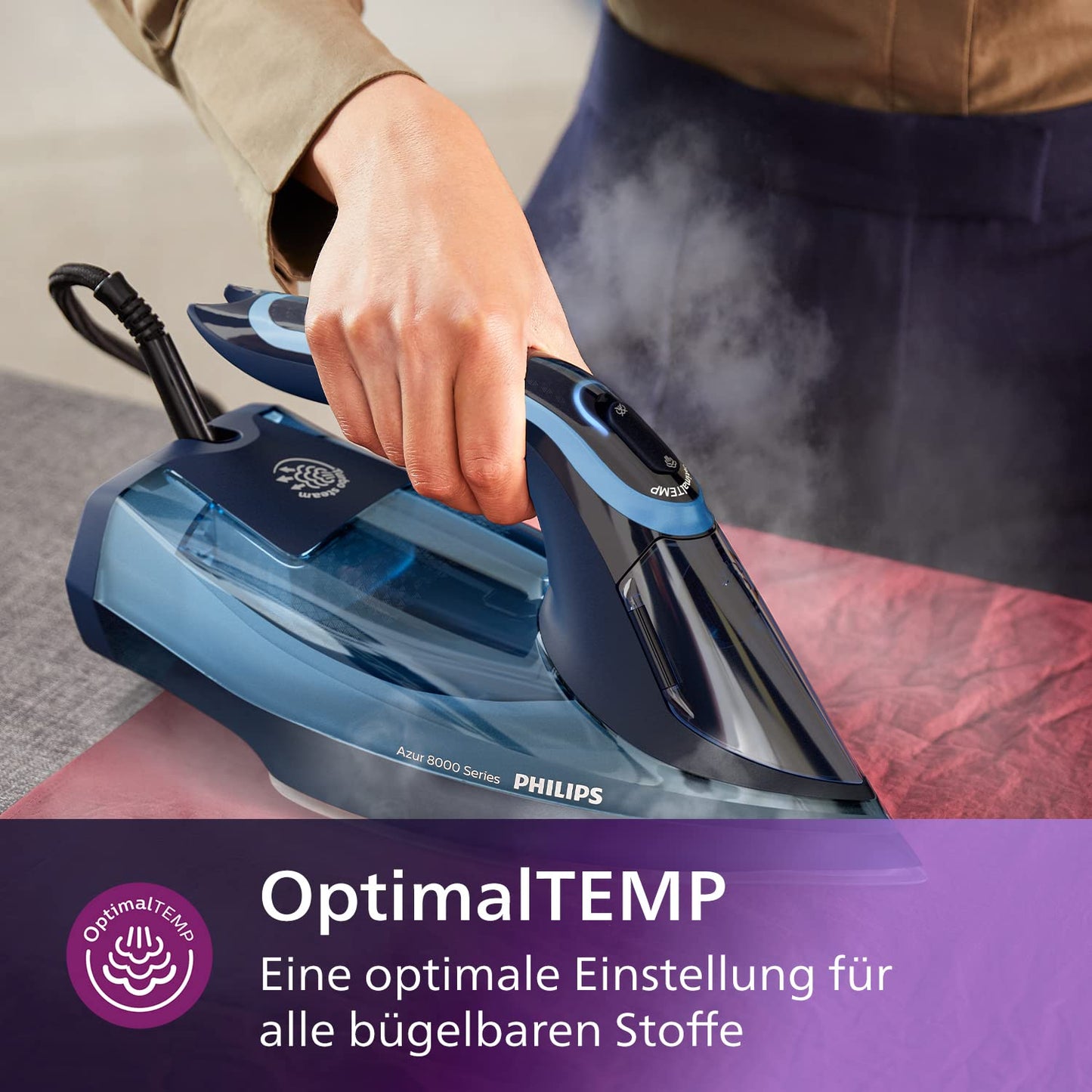 Philips Azur 8000 Series Steam Iron - 55 g/min continuous steam, 240 g steam boost, 3000 W, OptimalTEMP technology, SteamGlide Elite, light blue (DST8020/20)