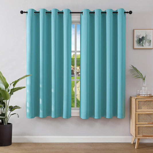 Joydeco Opaque curtains with eyelets, set of 2, blackout curtain, thermal curtain, heat protection, eyelet curtain for bedroom, living room (2xH137xW117, cyan blue) - EJ21001-TBU