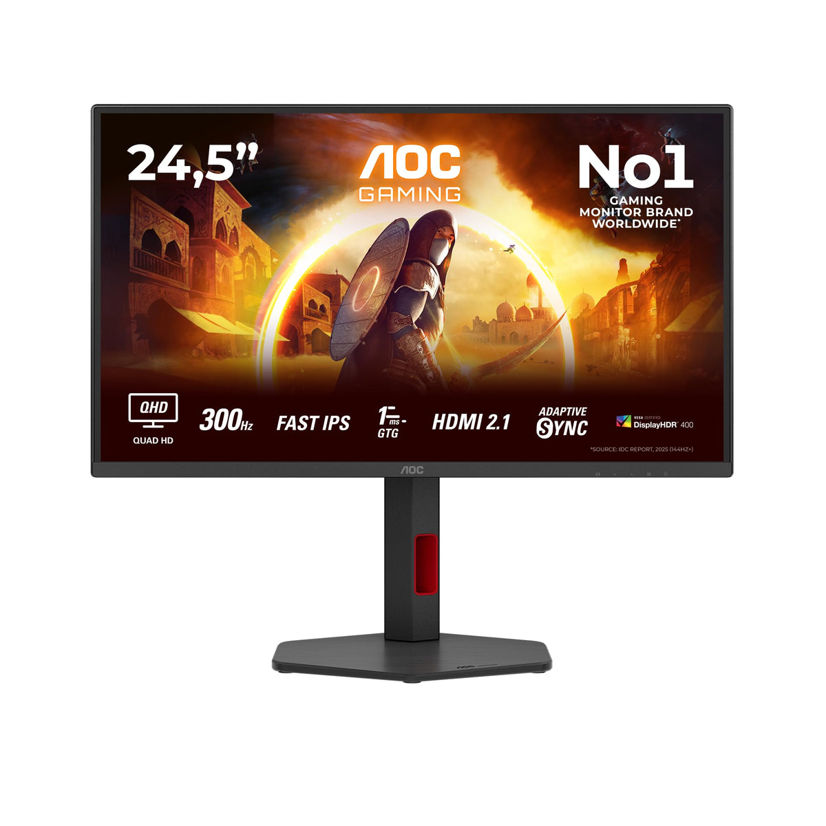 AOC Q25G4SR Monitor de gaming de 25 inch WQHD, 300Hz, panou Fast IPS, 1ms GtG, HDR400, compatibil G-Sync, ajustare pe înălțime, difuzoare, (2560x1440 HDMI 2X 2.1 DP 1x 1.4) negru