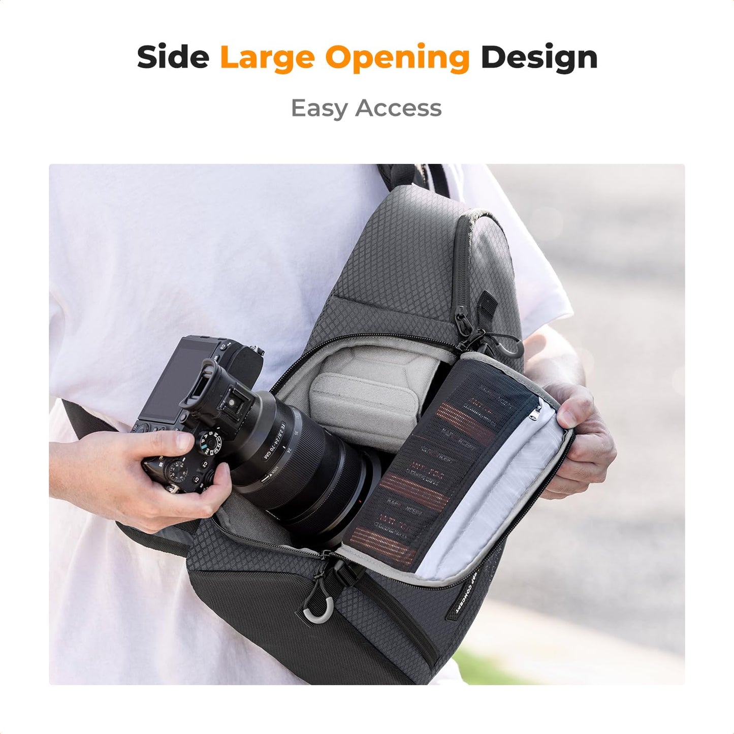 K&F CONCEPT Camera Shoulder Bag, Waterproof Camera Bag, Photography Daily Travel Camera Bag, Bags Photographer Photo Backpack, Grey - KF13.199V1