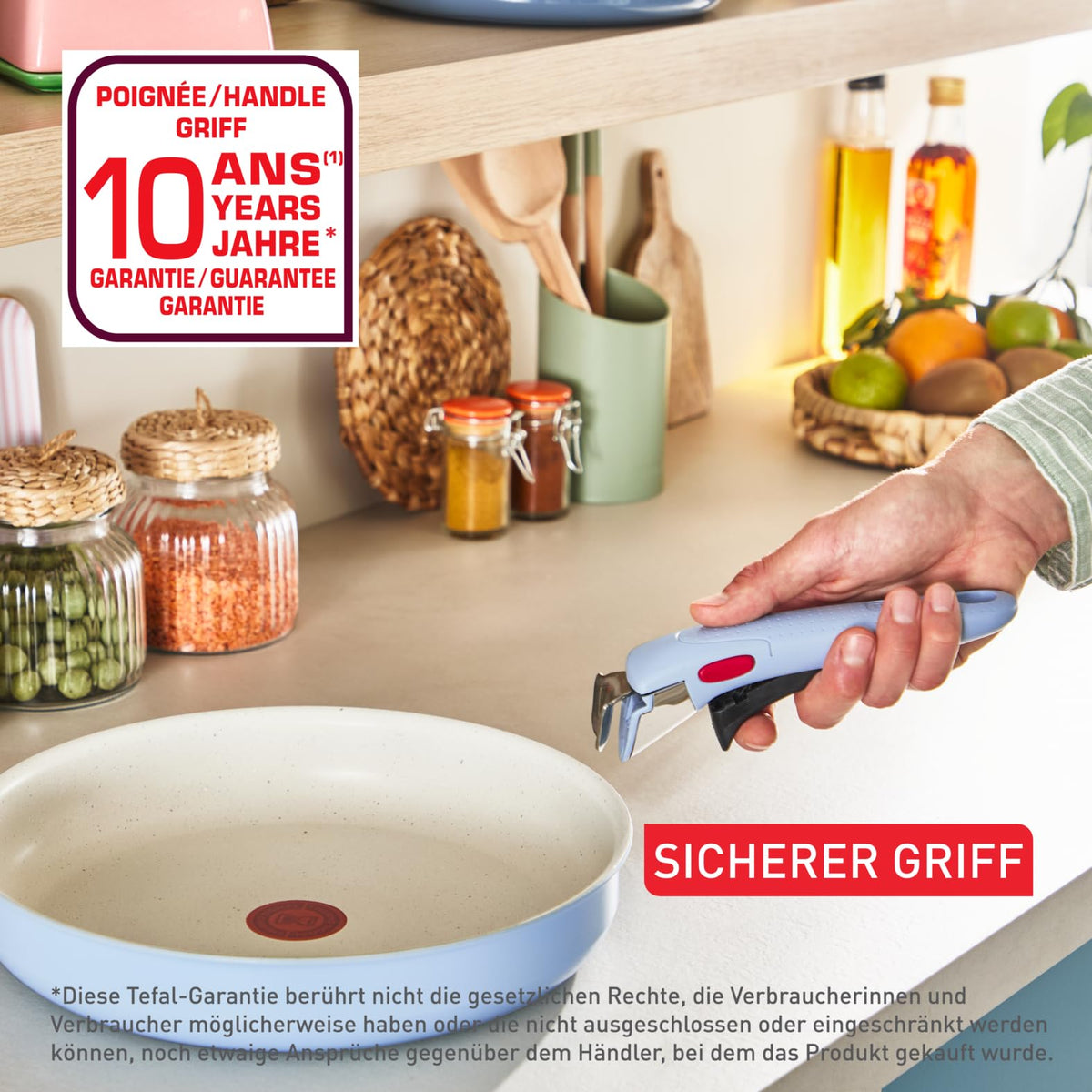 Set de vase Tefal Ingenio Serenity 11 piese – set stivuitor și economisitor de spațiu din aluminiu, cu înveliș antiaderent Mineralia, mânere detașabile, compatibil cu toate tipurile de plite, inclusiv inducție, Calm Blue - L827SB04