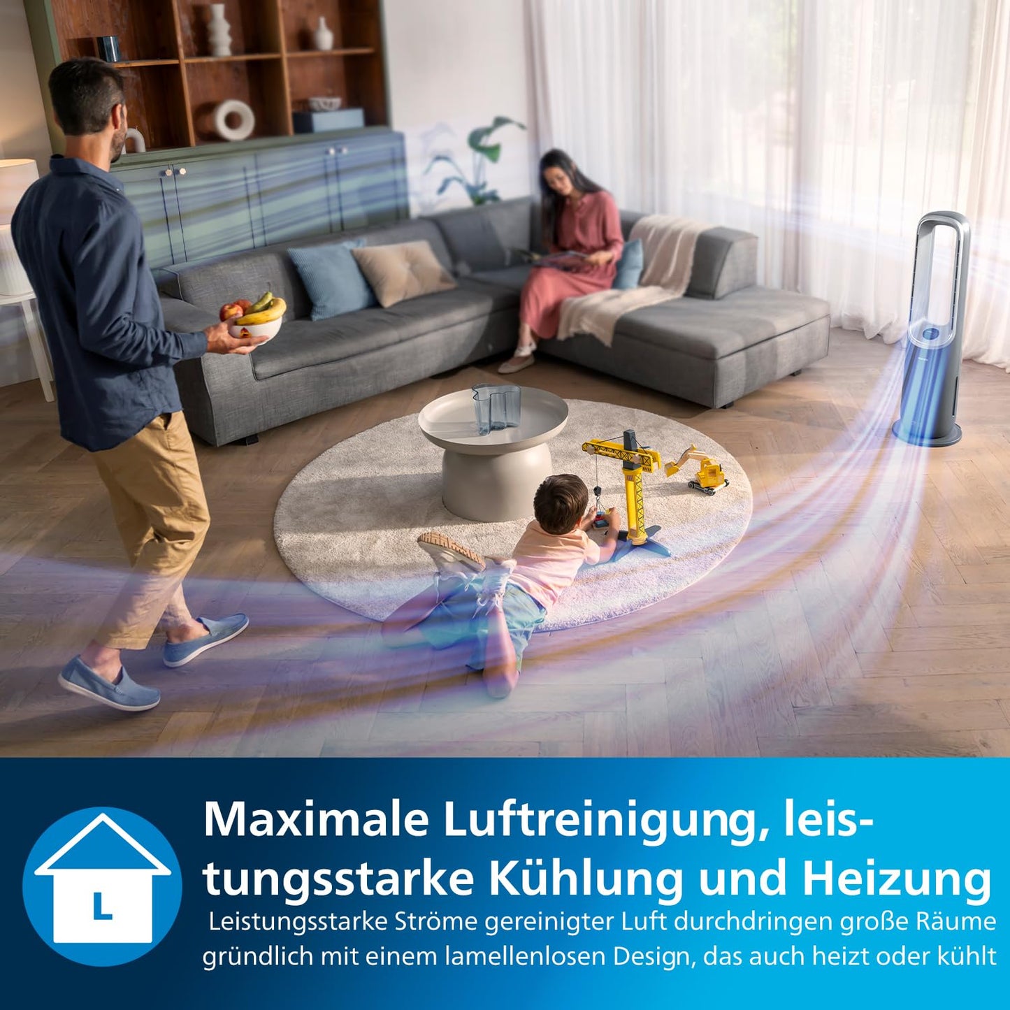Philips Air Performer 3-in-1: Air purifier, heating and cooling fan - Cleans 70 m², removes 99.97% of allergens and pollutants. HEPA filter, intelligent sensors, Alexa, app. (AMF870/15)