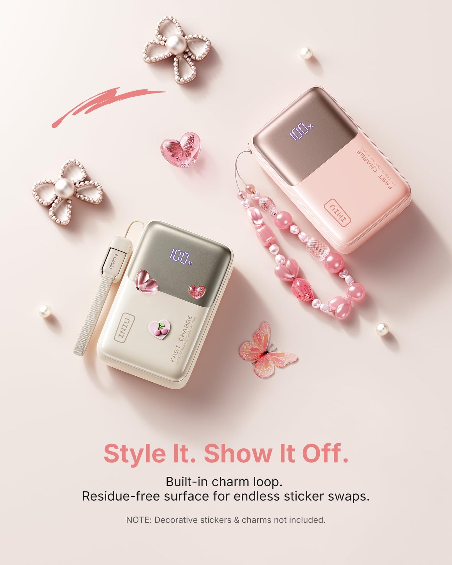 INIU Mini Power Bank, 45W 10000mAh Power Bank Small But Strong (USB C In & Out), Quick Charge Function PD3.0 External Mobile Phone Batteries, Compatible with iPhone 17 16 15 Pro Max Mini Samsung S24, Soft Pink - P50