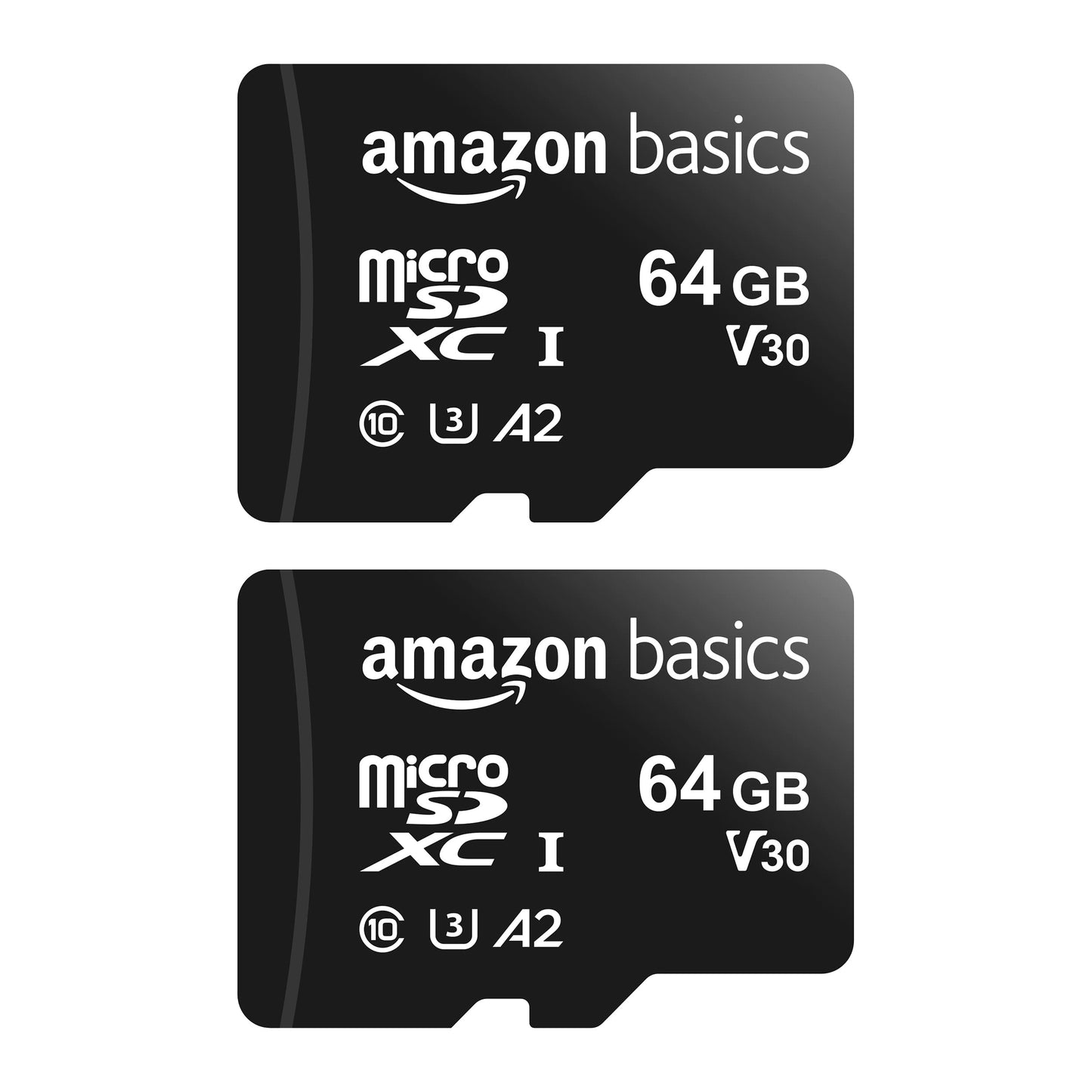 Amazon Basics microSDXC Memory Card with Full Size Adapter A2 U3 Read Speed up to 100MB/s 64GB Black (2 Pack) - LSMICRO64GU3D