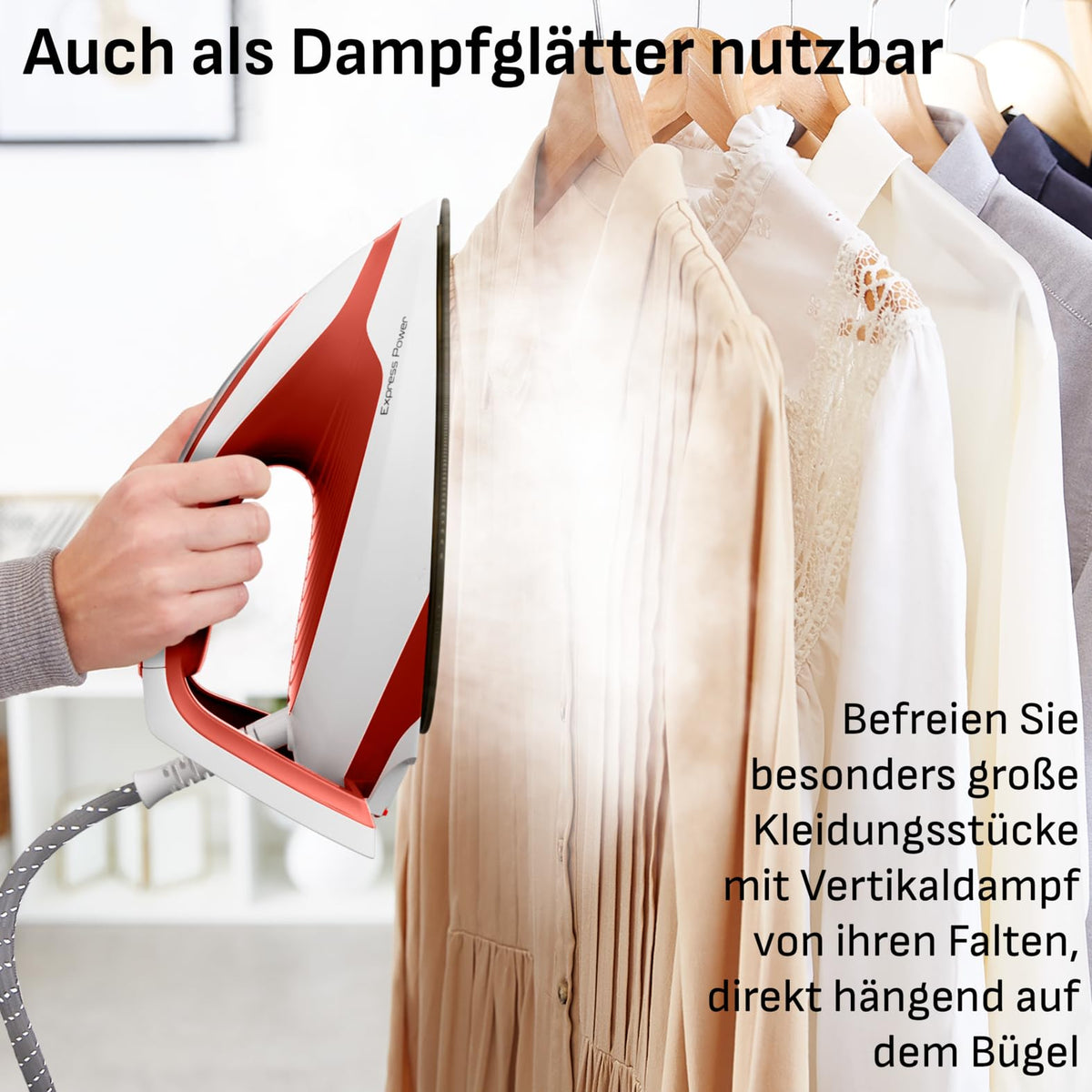 Tefal Express Power Steam Ironing Station, scale collector, Smart Temp technology, 420 g/min steam boost, 6.3-bar pressure, eco mode, 1.8 L water tank, steam iron with ironing station, terracotta, SV8110