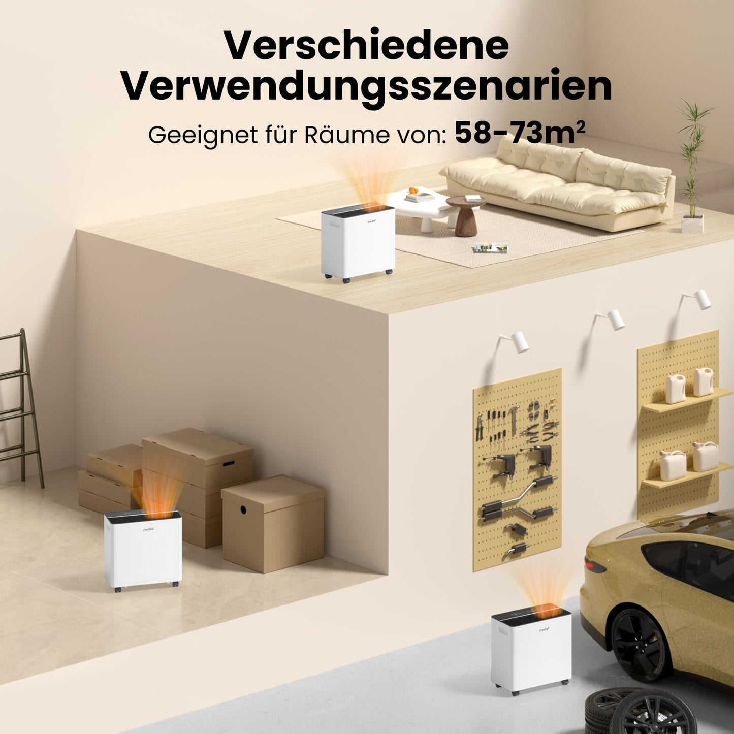 COMFEE CDDAE-30DEN7-QA3 Dehumidifier 30L/day for up to 73㎡, 3 liter tank, rotating wheels, drying mode, noise reduction, automatic defrost
